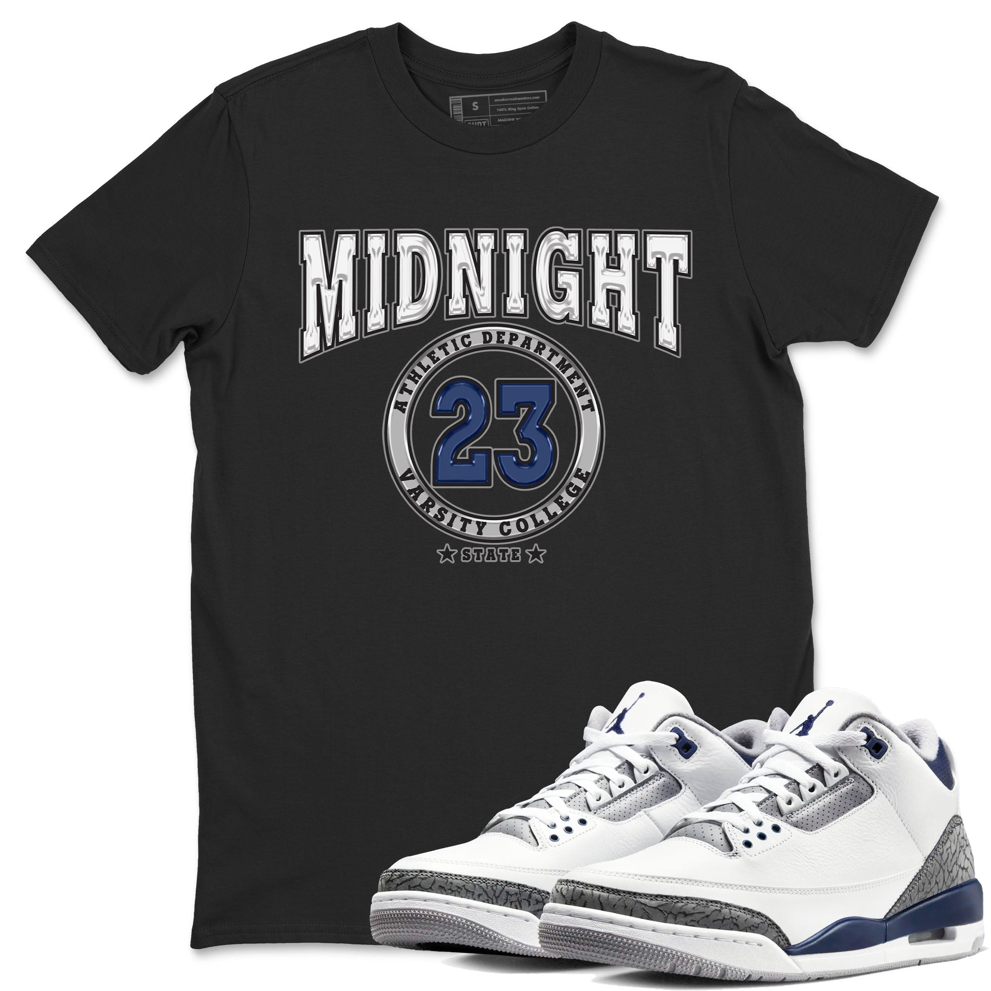 Air Jordan 3 Retro Midnight Navy shirt to match jordans Varsity sneaker shirt 3s Midnight Navy Drip Gear Zone unisex crew neck cotton Black 1 crew neck shirt