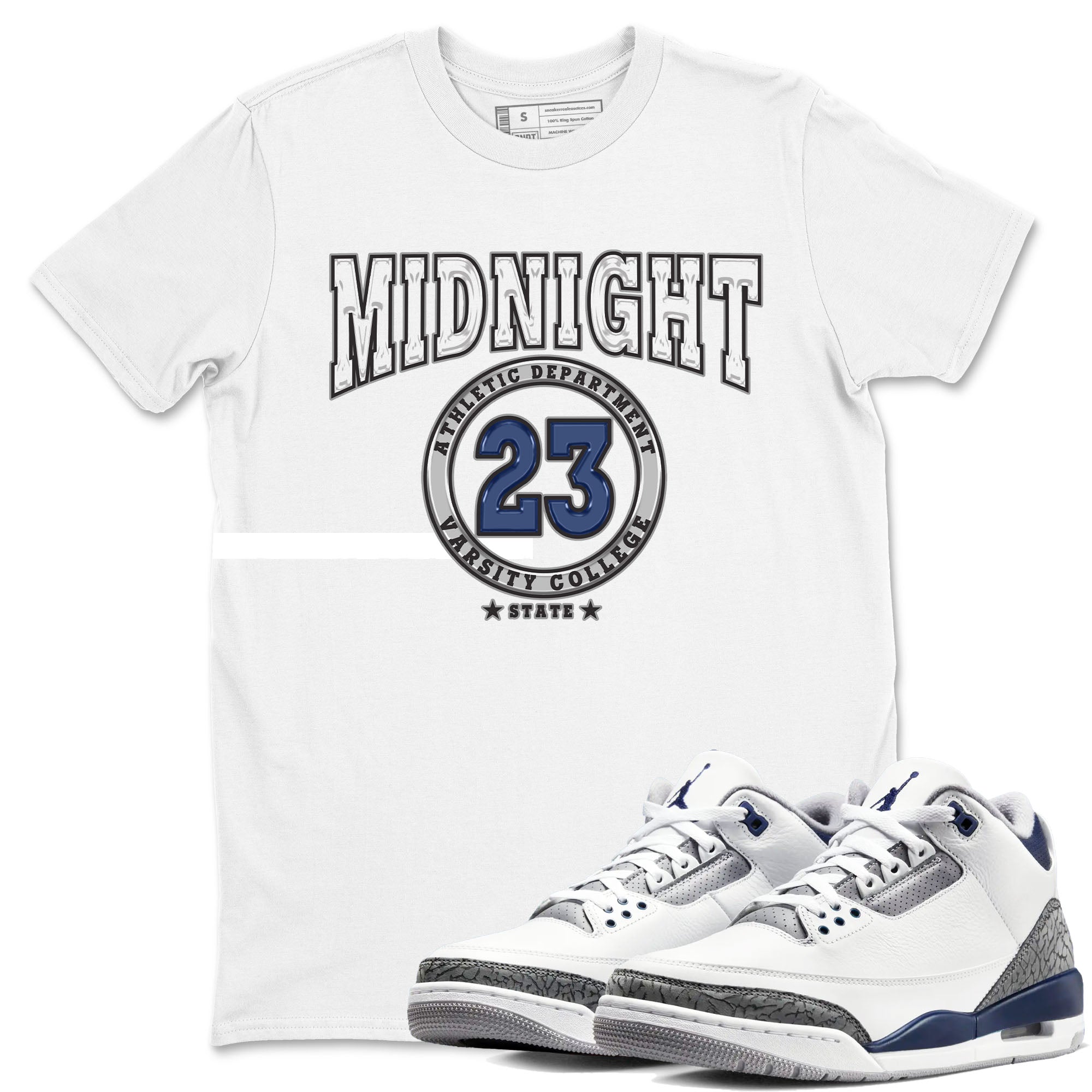 Air Jordan 3 Retro Midnight Navy shirt to match jordans Varsity sneaker shirt 3s Midnight Navy Drip Gear Zone unisex crew neck cotton White 1 crew neck shirt