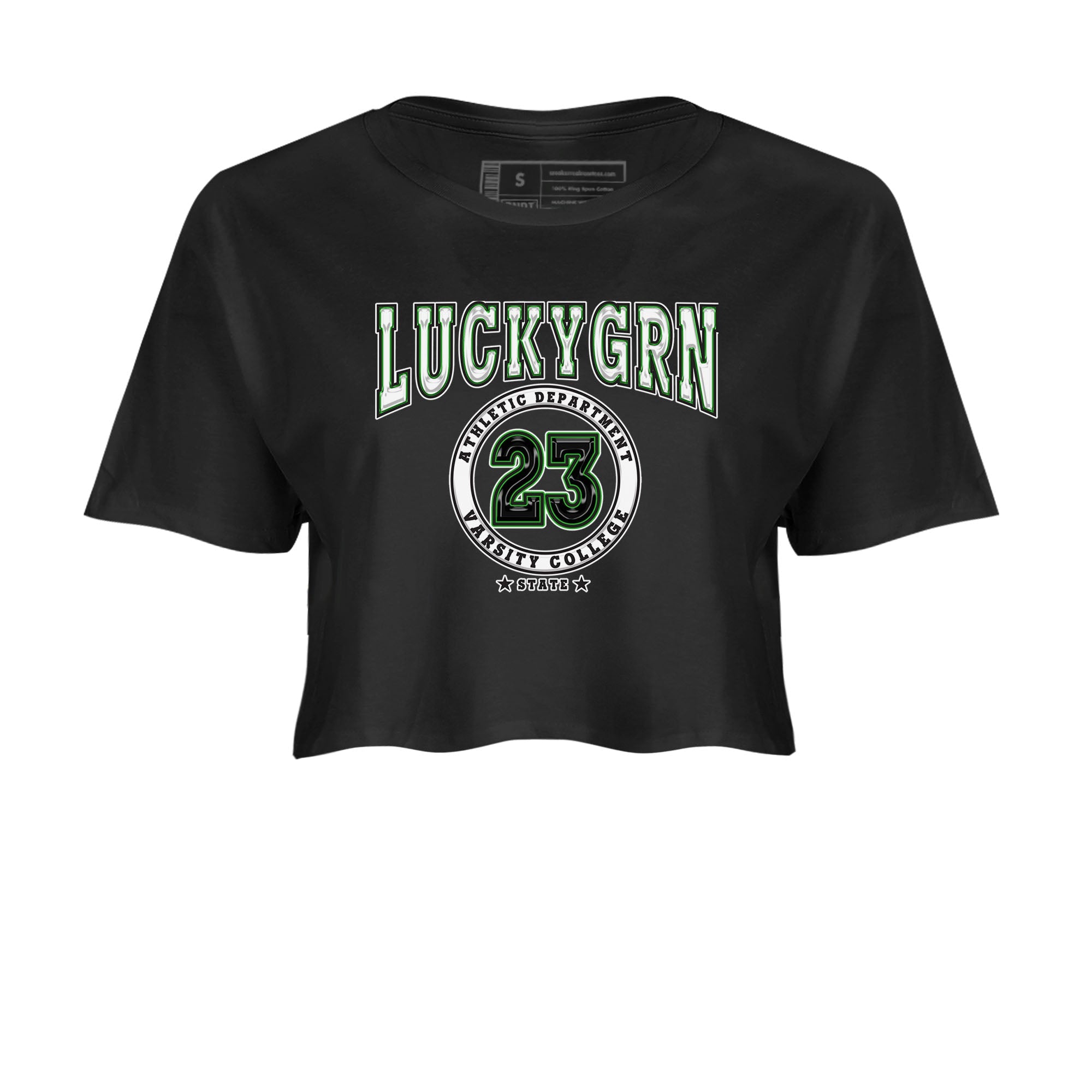5s Lucky Green shirt to match jordans Varsity sneaker tees Air Jordan 5 Lucky Green Drip Gear Zone Black 2 crop length shirt
