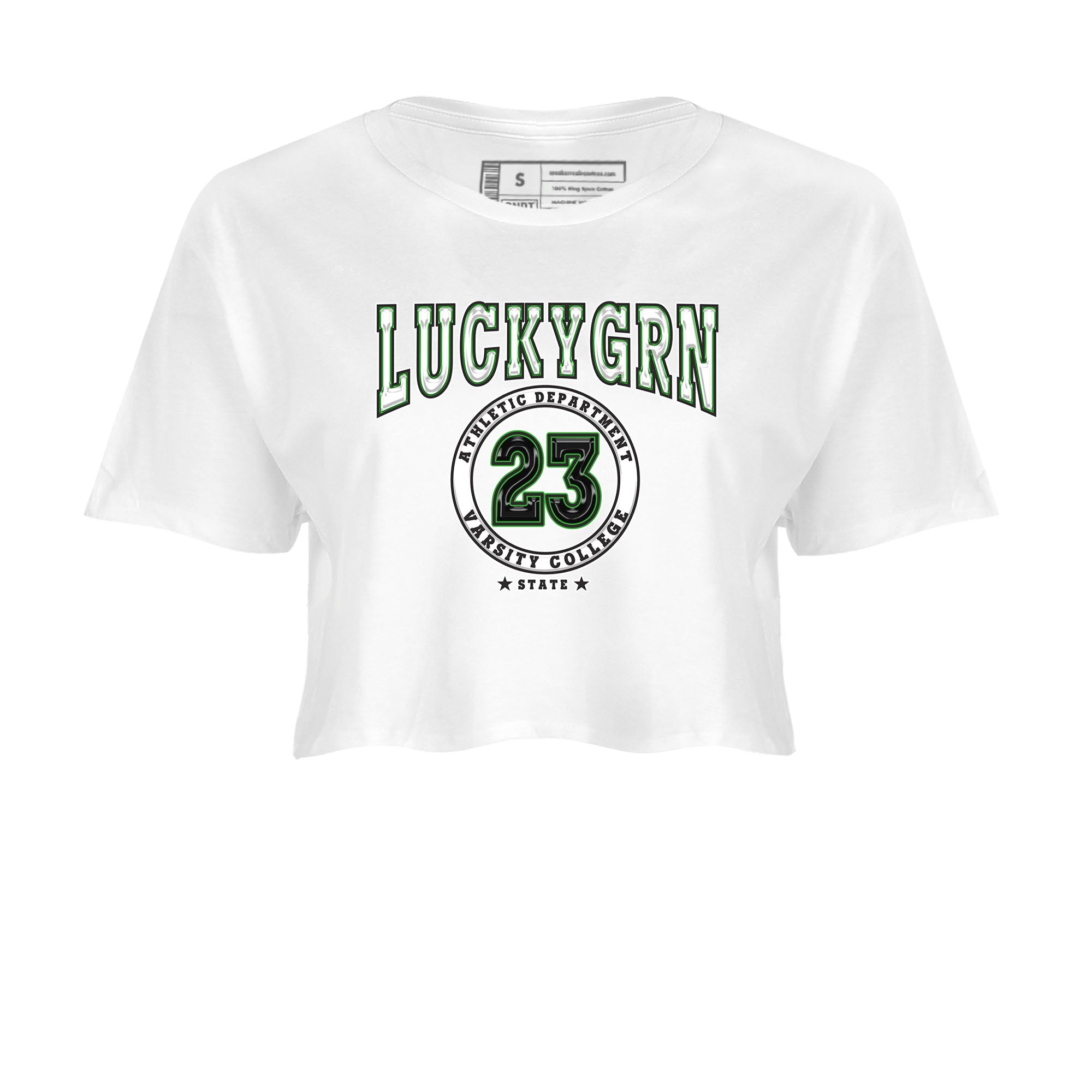 5s Lucky Green shirt to match jordans Varsity sneaker tees Air Jordan 5 Lucky Green Drip Gear Zone White 2 crop length shirt