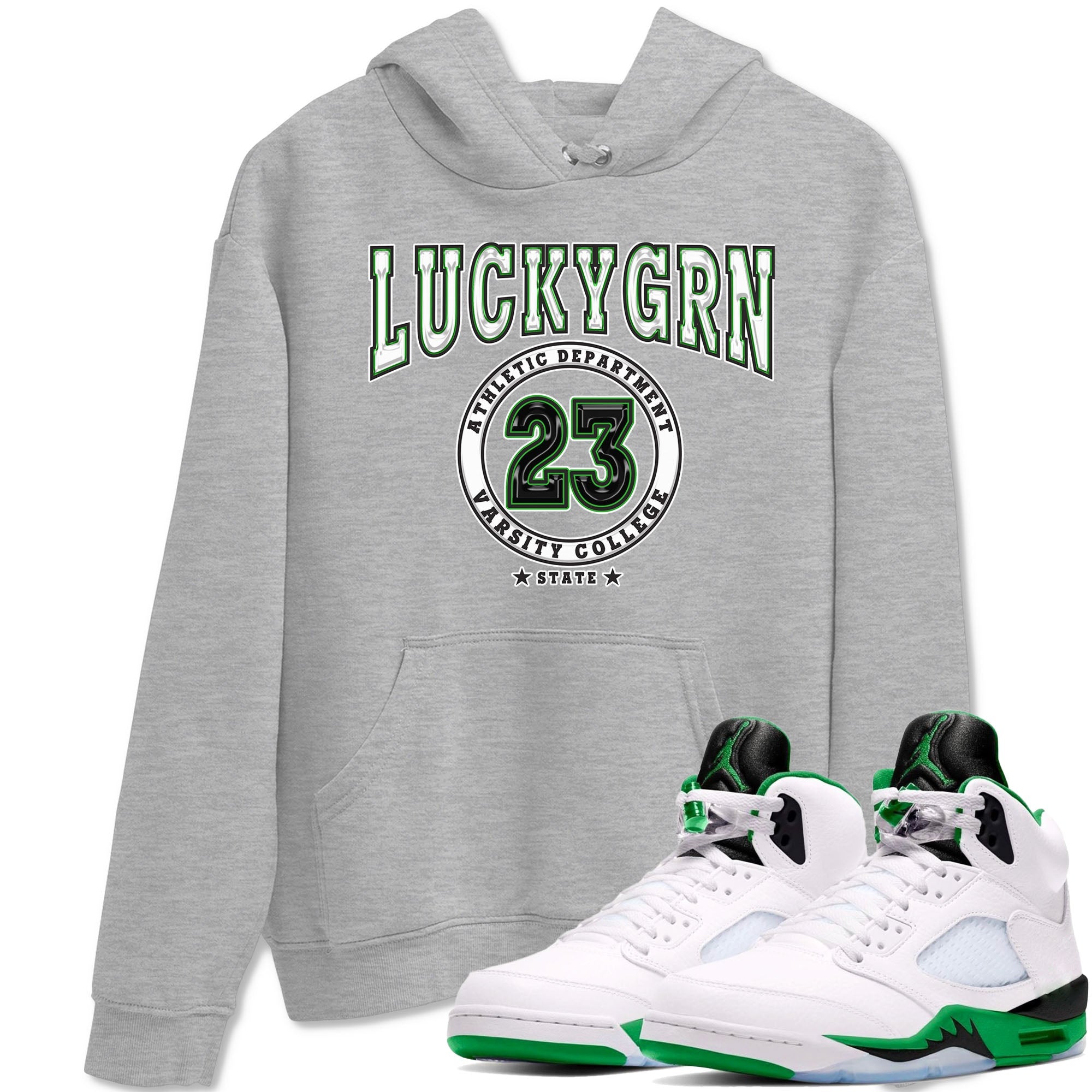 5s Lucky Green shirt to match jordans Varsity sneaker tees Air Jordan 5 Lucky Green Drip Gear Zone unisex cotton Heather Grey 1 crew neck shirt