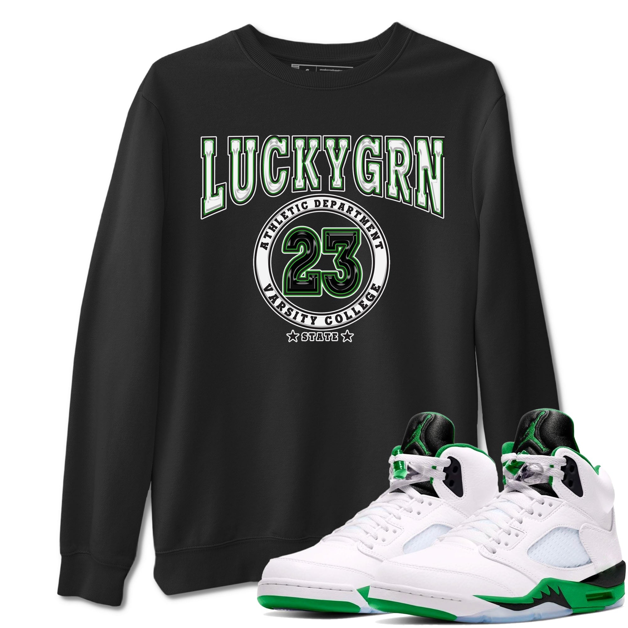 5s Lucky Green shirt to match jordans Varsity sneaker tees Air Jordan 5 Lucky Green Drip Gear Zone unisex cotton Black 1 crew neck shirt