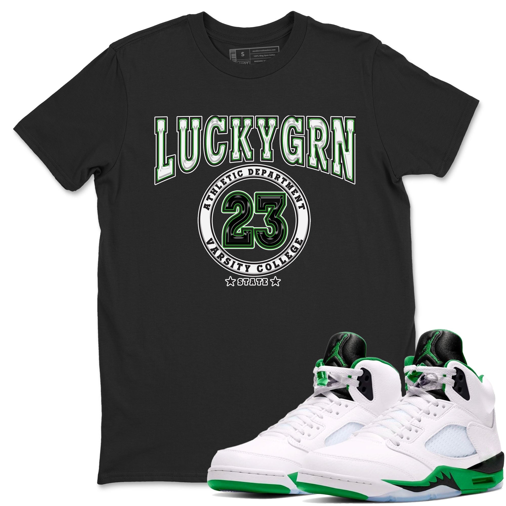 5s Lucky Green shirt to match jordans Varsity sneaker tees Air Jordan 5 Lucky Green Drip Gear Zone unisex cotton Black 1 crew neck shirt