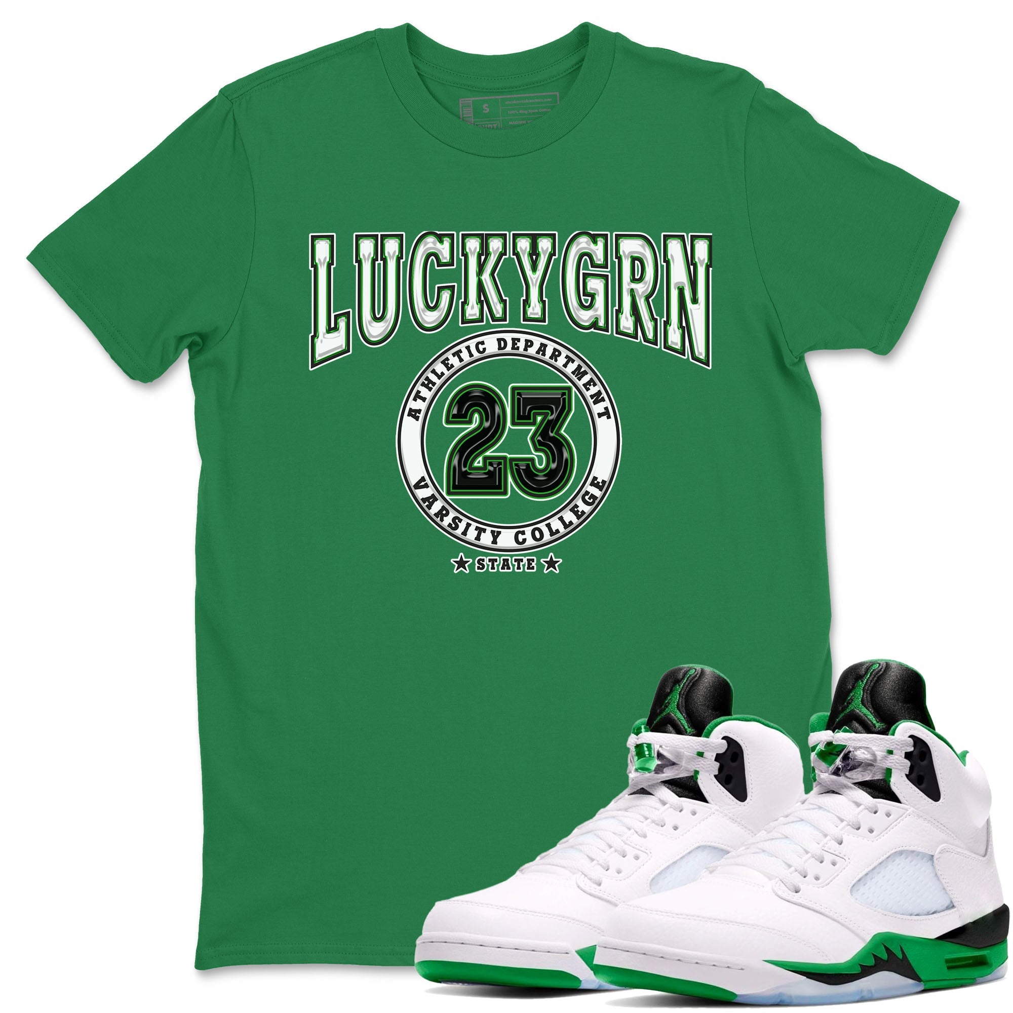 5s Lucky Green shirt to match jordans Varsity sneaker tees Air Jordan 5 Lucky Green Drip Gear Zone unisex cotton Kelly Green 1 crew neck shirt
