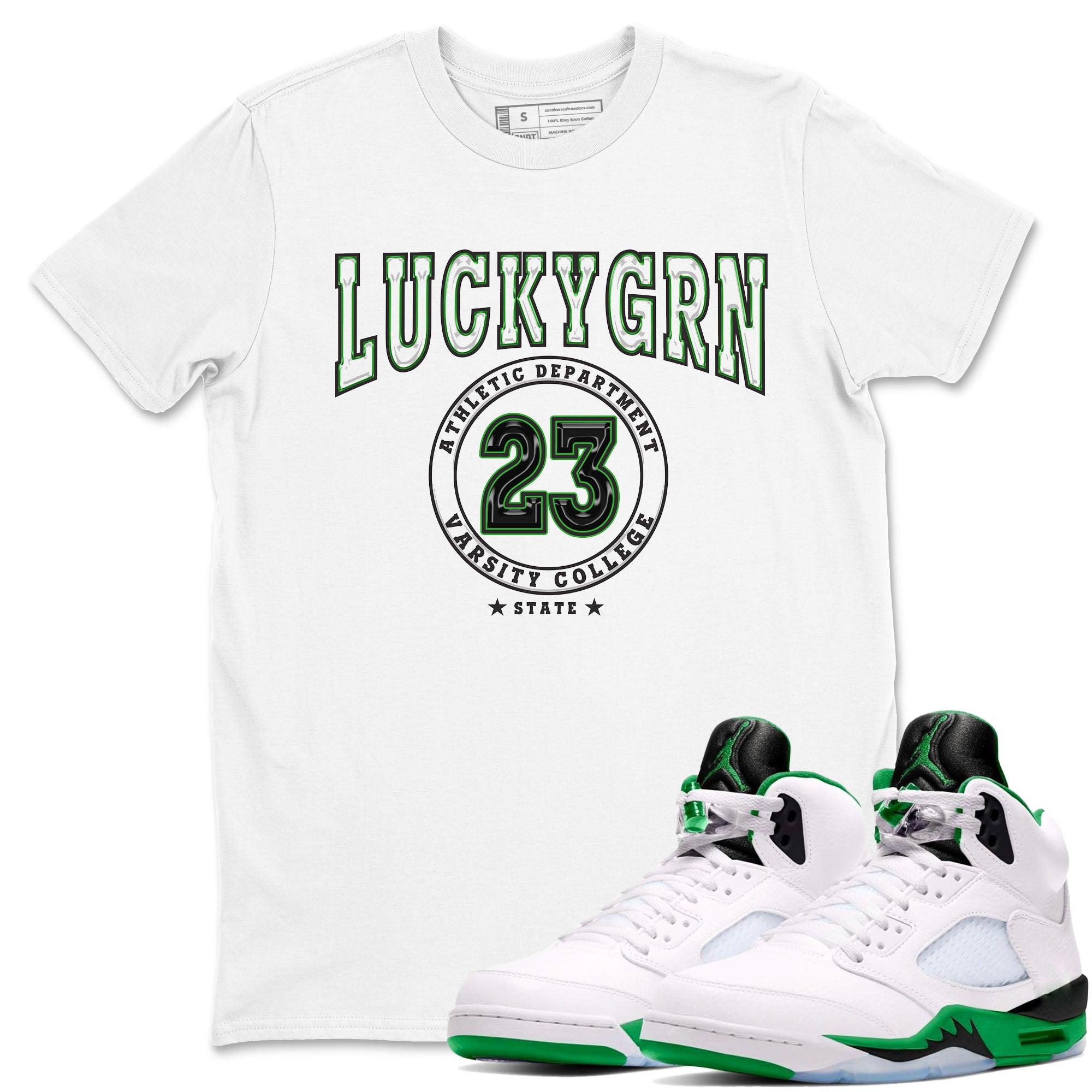 5s Lucky Green shirt to match jordans Varsity sneaker tees Air Jordan 5 Lucky Green Drip Gear Zone unisex cotton White 1 crew neck shirt