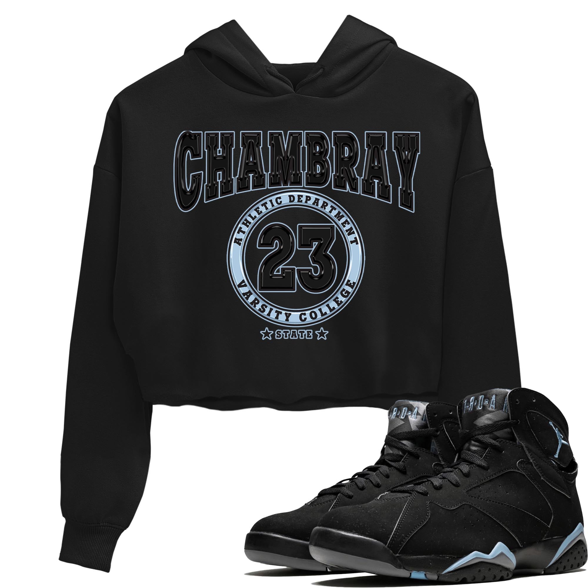 Air Jordan 7 Chambray shirt to match jordans Varsity Streetwear Sneaker Shirt AJ7 Chambray Drip Gear Zone Sneaker Matching Clothing Black 1 Crop T-Shirt