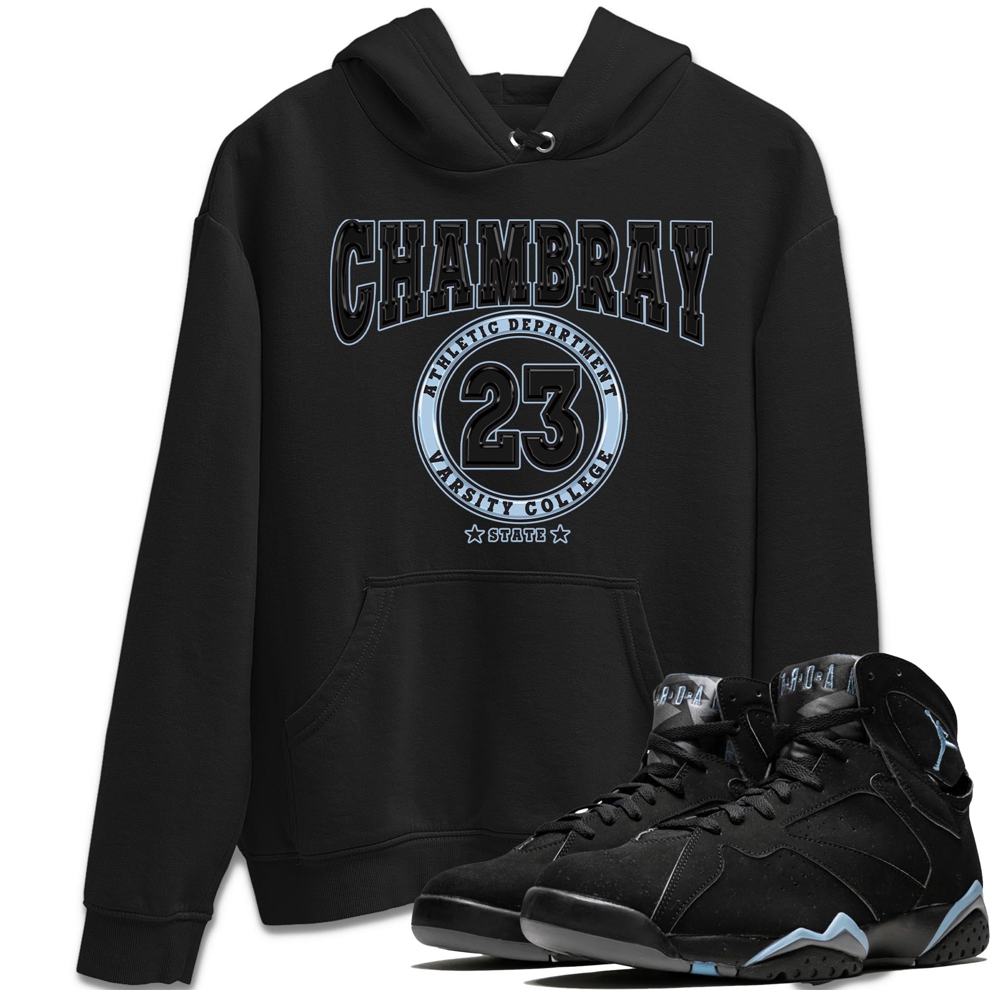 Air Jordan 7 Chambray shirt to match jordans Varsity Streetwear Sneaker Shirt AJ7 Chambray Drip Gear Zone Sneaker Matching Clothing Unisex Black 1 T-Shirt