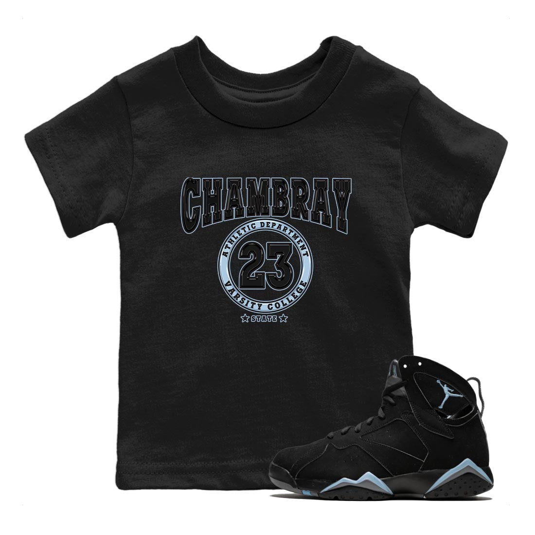 Air Jordan 7 Chambray shirt to match jordans Varsity Streetwear Sneaker Shirt AJ7 Chambray Drip Gear Zone Sneaker Matching Clothing Baby Toddler Black 1 T-Shirt
