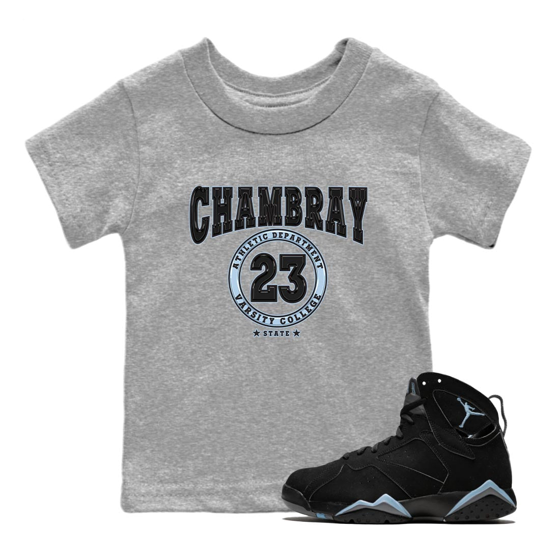Air Jordan 7 Chambray shirt to match jordans Varsity Streetwear Sneaker Shirt AJ7 Chambray Drip Gear Zone Sneaker Matching Clothing Baby Toddler Heather Grey 1 T-Shirt