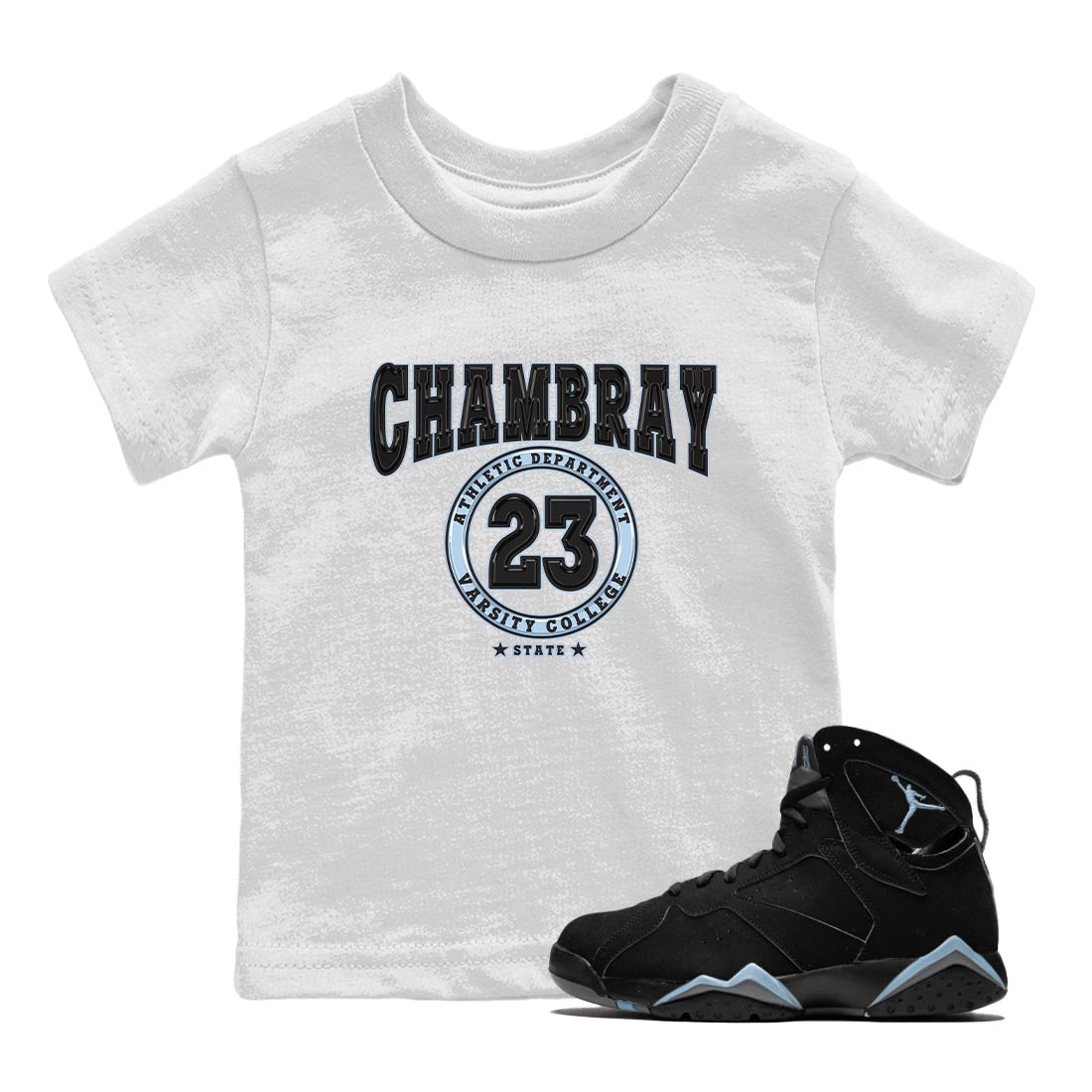 Air Jordan 7 Chambray shirt to match jordans Varsity Streetwear Sneaker Shirt AJ7 Chambray Drip Gear Zone Sneaker Matching Clothing Baby Toddler White 1 T-Shirt