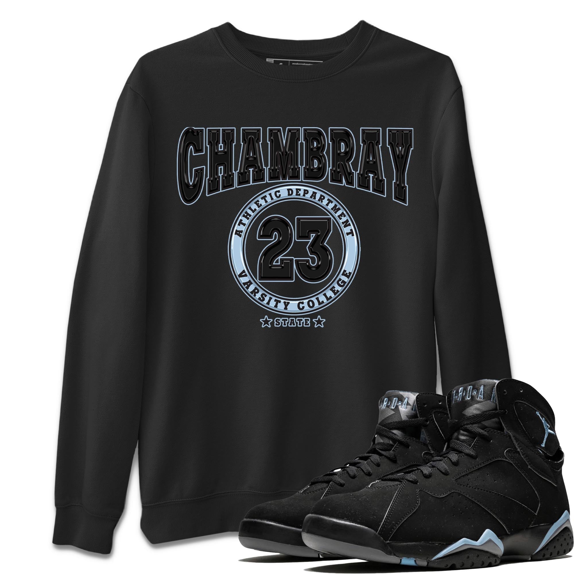 Air Jordan 7 Chambray shirt to match jordans Varsity Streetwear Sneaker Shirt AJ7 Chambray Drip Gear Zone Sneaker Matching Clothing Unisex Black 1 T-Shirt