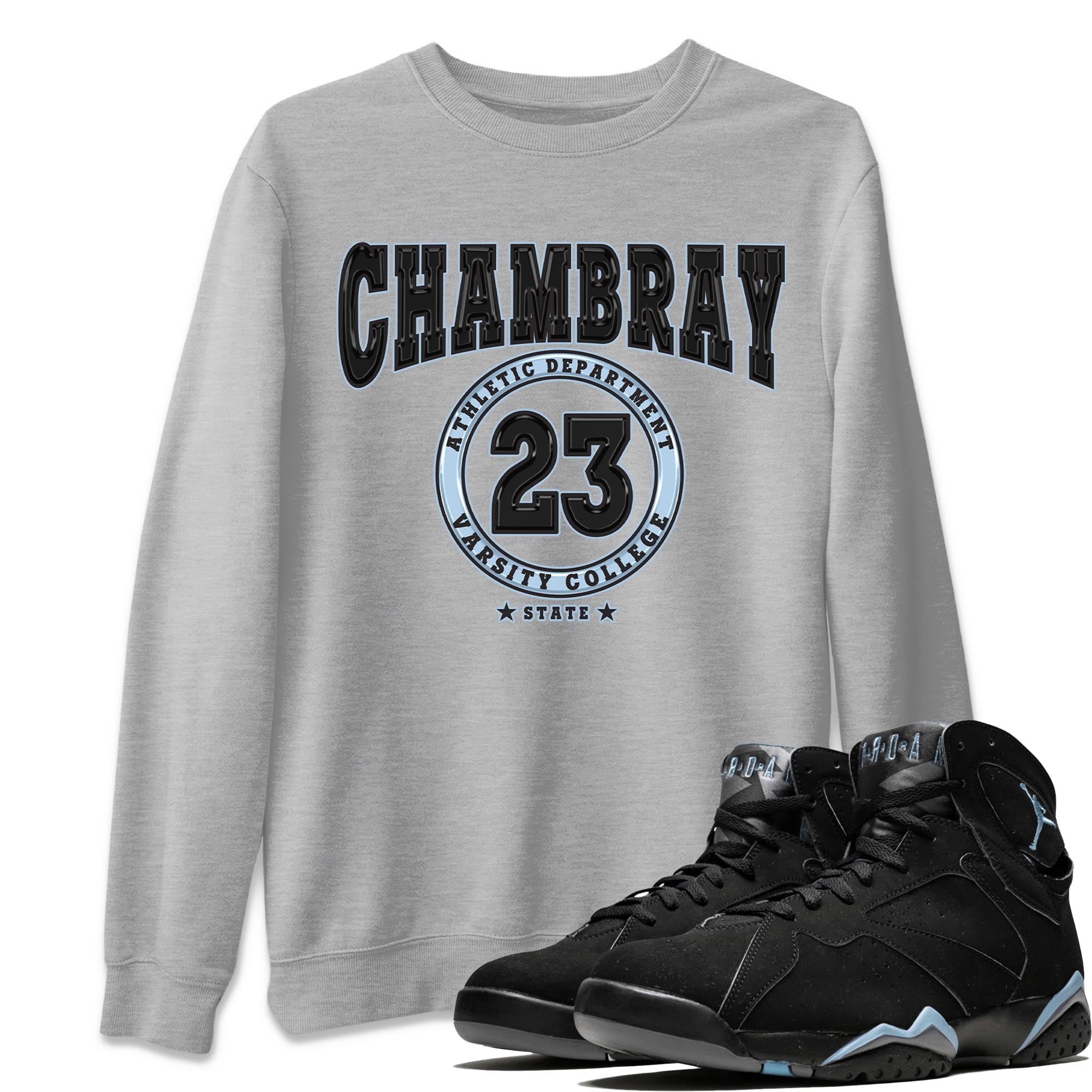 Air Jordan 7 Chambray shirt to match jordans Varsity Streetwear Sneaker Shirt AJ7 Chambray Drip Gear Zone Sneaker Matching Clothing Unisex Heather Grey 1 T-Shirt