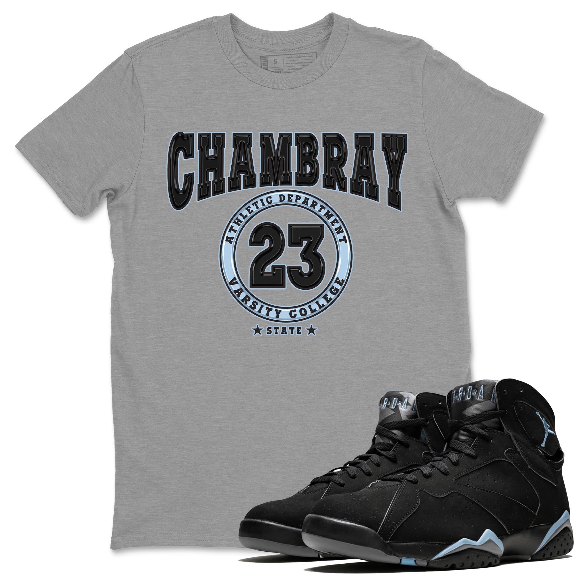 Air Jordan 7 Chambray shirt to match jordans Varsity Streetwear Sneaker Shirt AJ7 Chambray Drip Gear Zone Sneaker Matching Clothing Unisex Heather Grey 1 T-Shirt