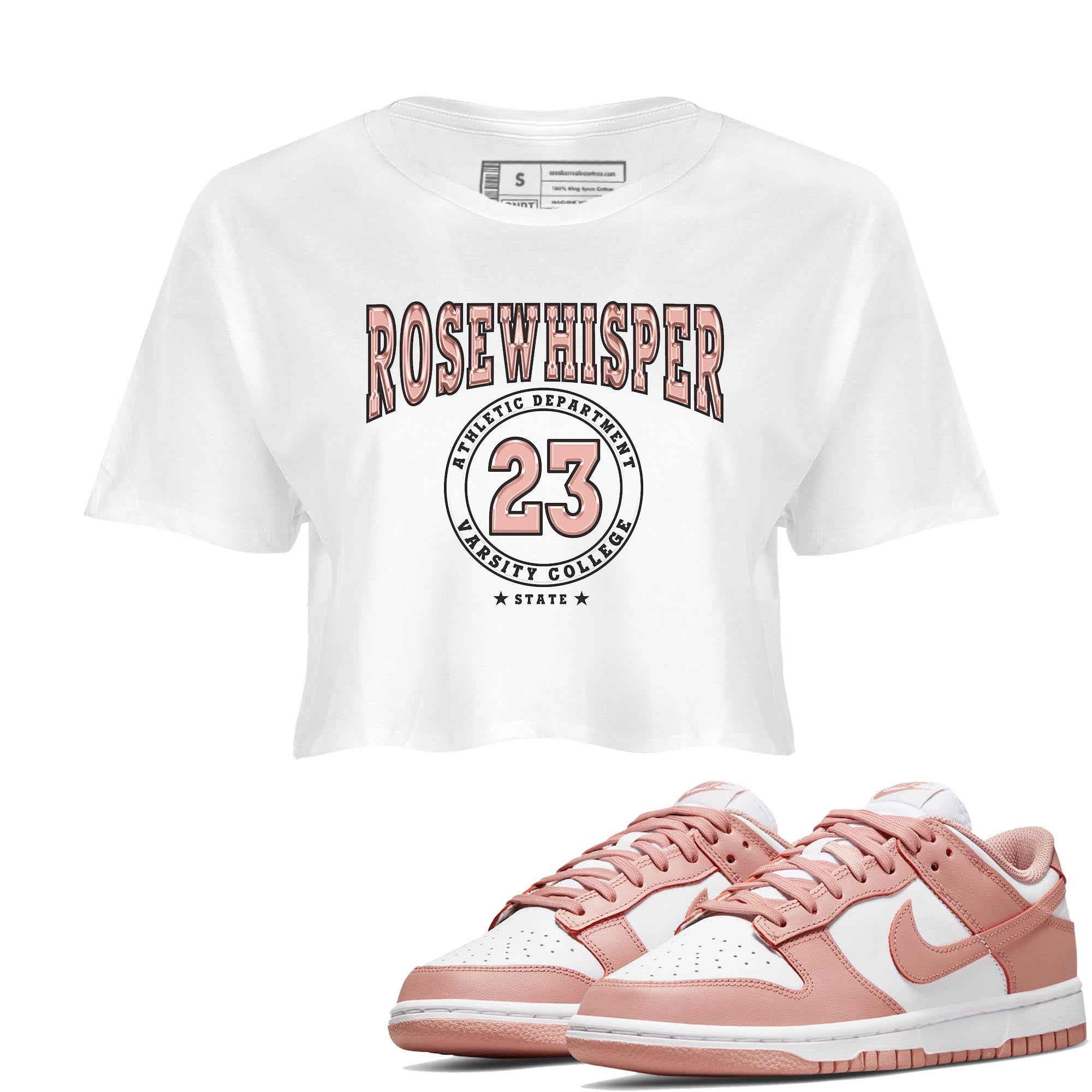 Nike Dunks Low Rose Whisper shirt to match jordans Varsity Streetwear Sneaker Shirt Nike Dunk Rose Whisper Drip Gear Zone Sneaker Matching Clothing White 1 Crop T-Shirt