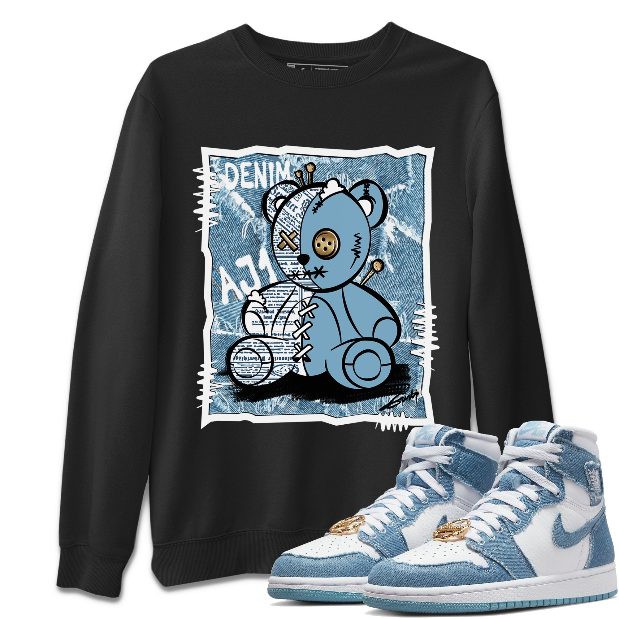 Jordan 1 Denim Sneaker Matching T-Shirt Vintage Bear Sneaker Tees Jordan 1 Denim Sneaker Release Tees Crew Neck Tees