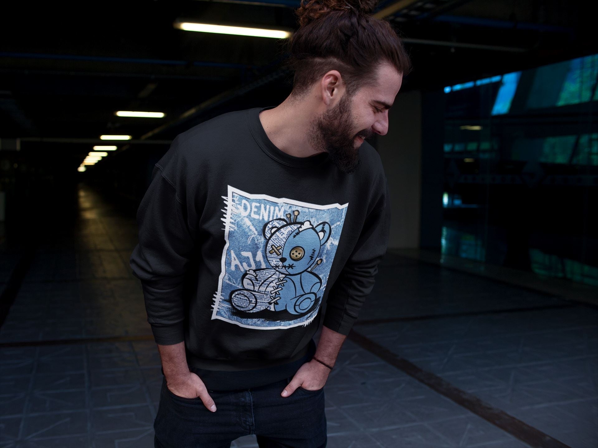 Jordan 1 Denim Sneaker Matching T-Shirt Vintage Bear Sneaker Tees Jordan 1 Denim Sneaker Release Tees Crew Neck Tees