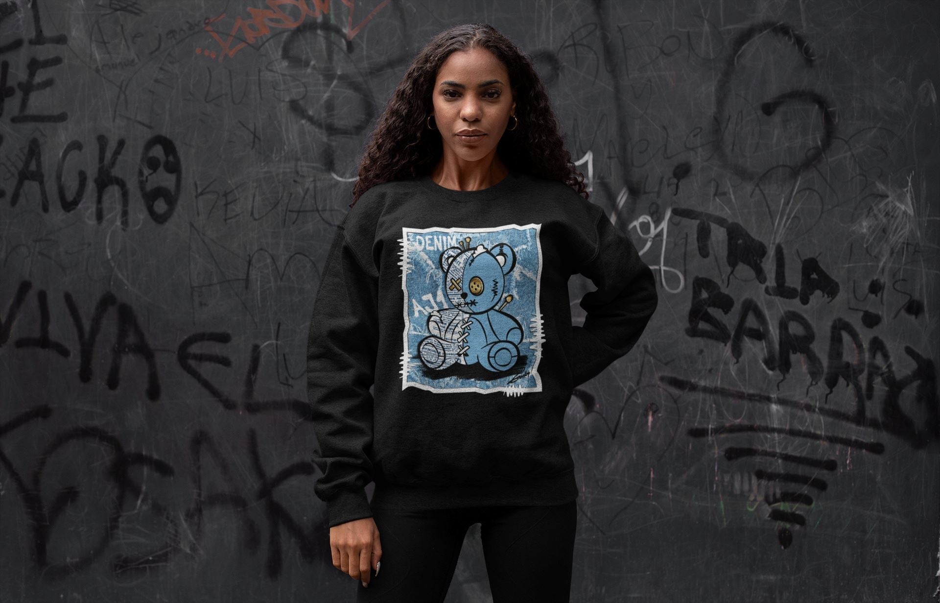 Jordan 1 Denim Sneaker Matching T-Shirt Vintage Bear Sneaker Tees Jordan 1 Denim Sneaker Release Tees Crew Neck Tees