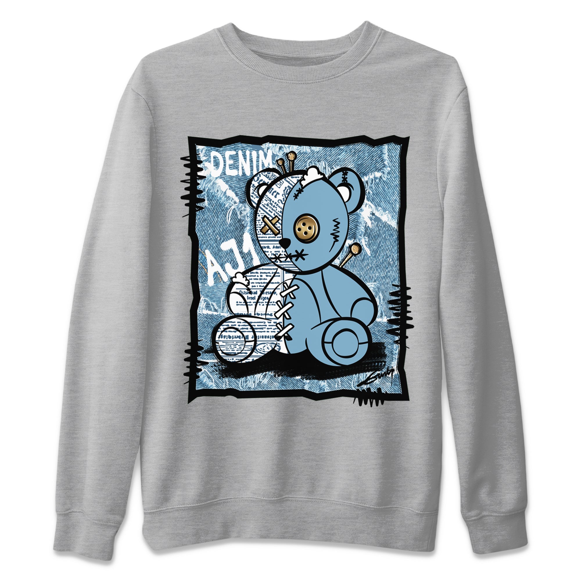 Jordan 1 Denim Sneaker Matching T-Shirt Vintage Bear Sneaker Tees Jordan 1 Denim Sneaker Release Tees Crew Neck Tees