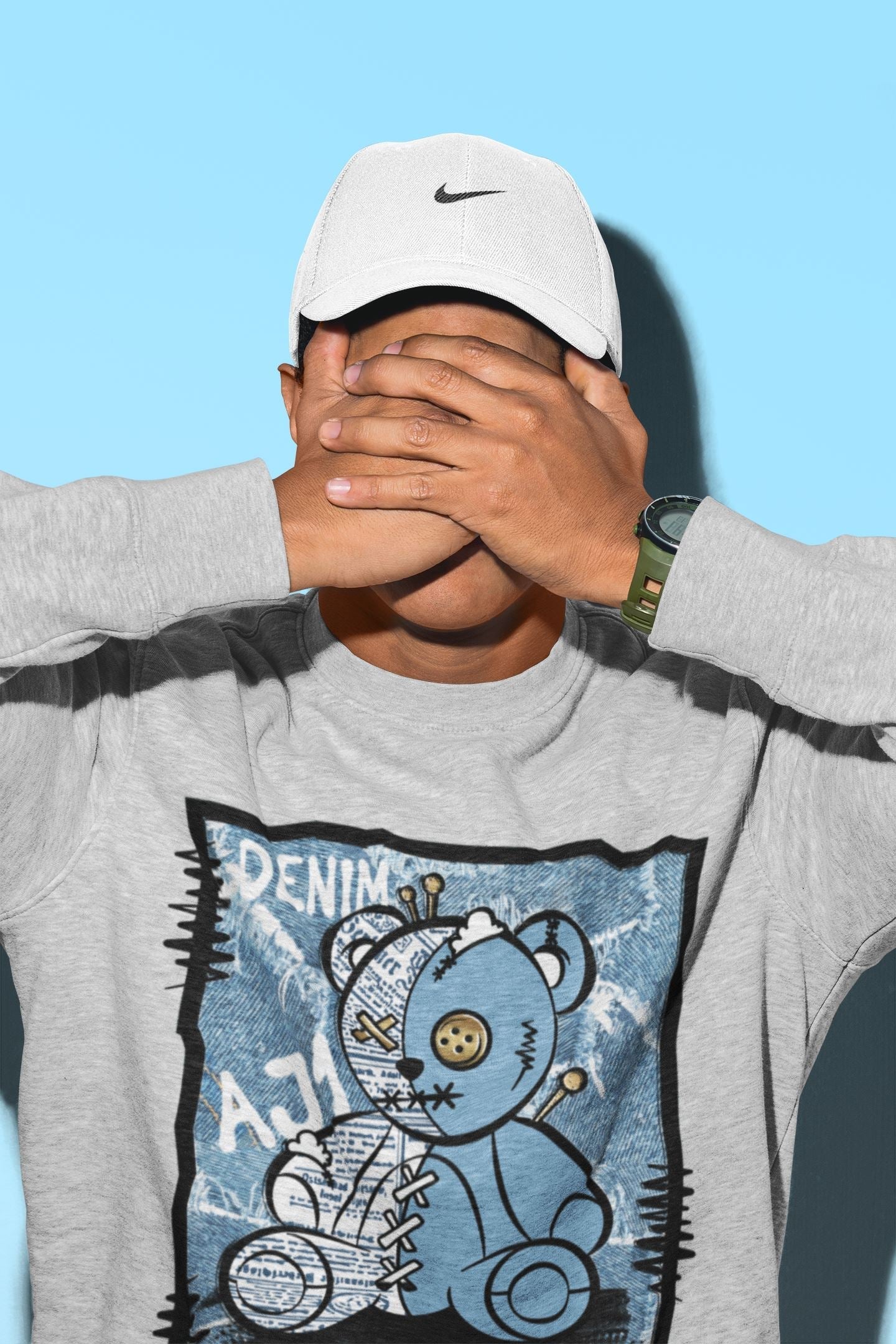 Jordan 1 Denim Sneaker Matching T-Shirt Vintage Bear Sneaker Tees Jordan 1 Denim Sneaker Release Tees Crew Neck Tees