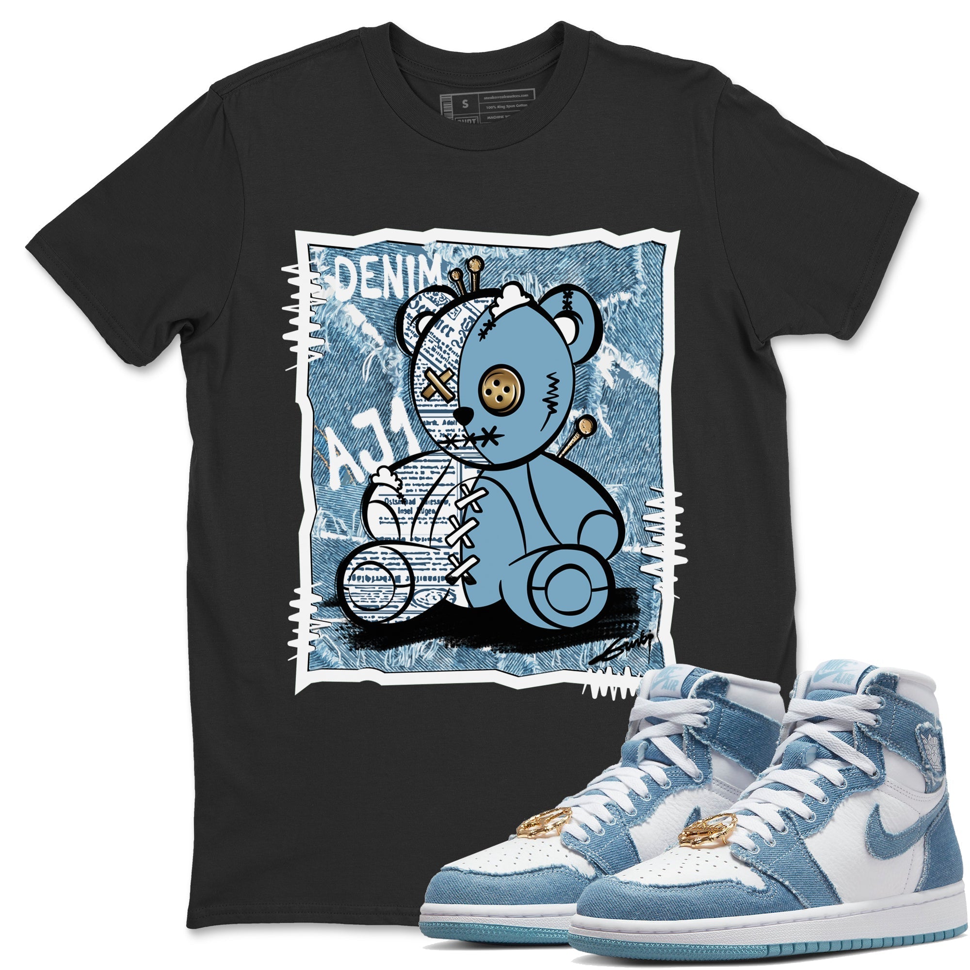 Jordan 1 Denim Sneaker Matching T-Shirt Vintage Bear Sneaker Tees Jordan 1 Denim Sneaker Release Tees Crew Neck Tees