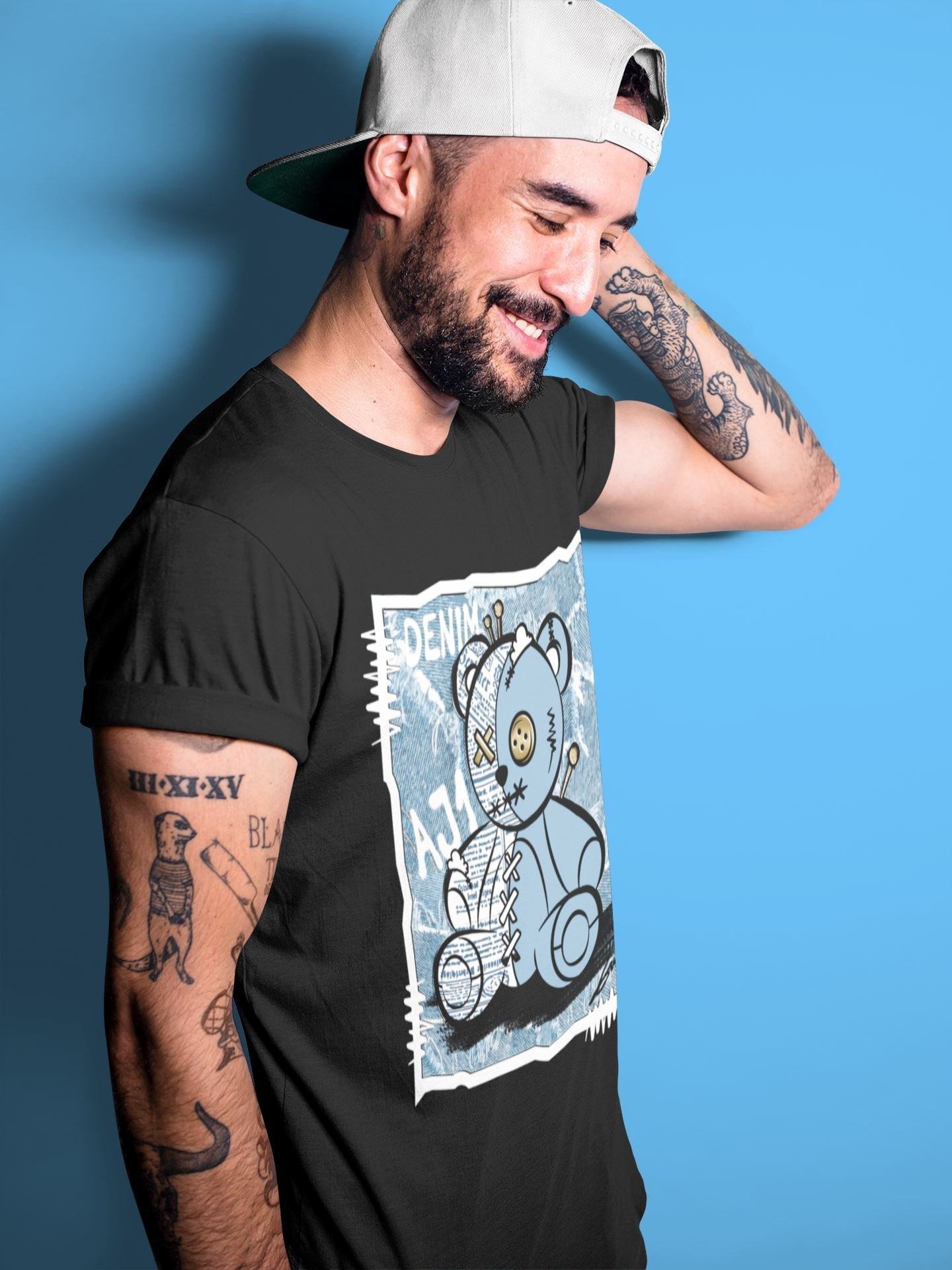 Jordan 1 Denim Sneaker Matching T-Shirt Vintage Bear Sneaker Tees Jordan 1 Denim Sneaker Release Tees Crew Neck Tees