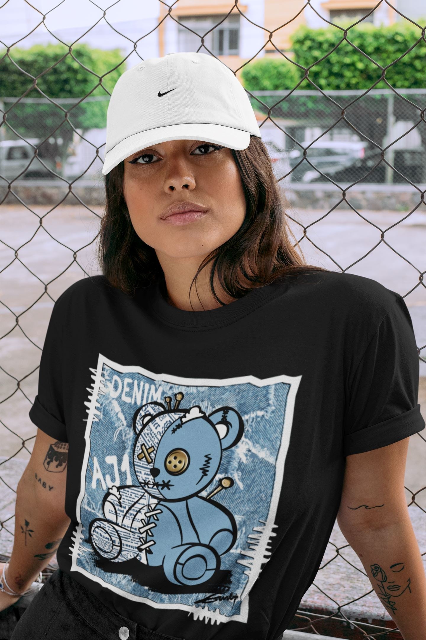 Jordan 1 Denim Sneaker Matching T-Shirt Vintage Bear Sneaker Tees Jordan 1 Denim Sneaker Release Tees Crew Neck Tees