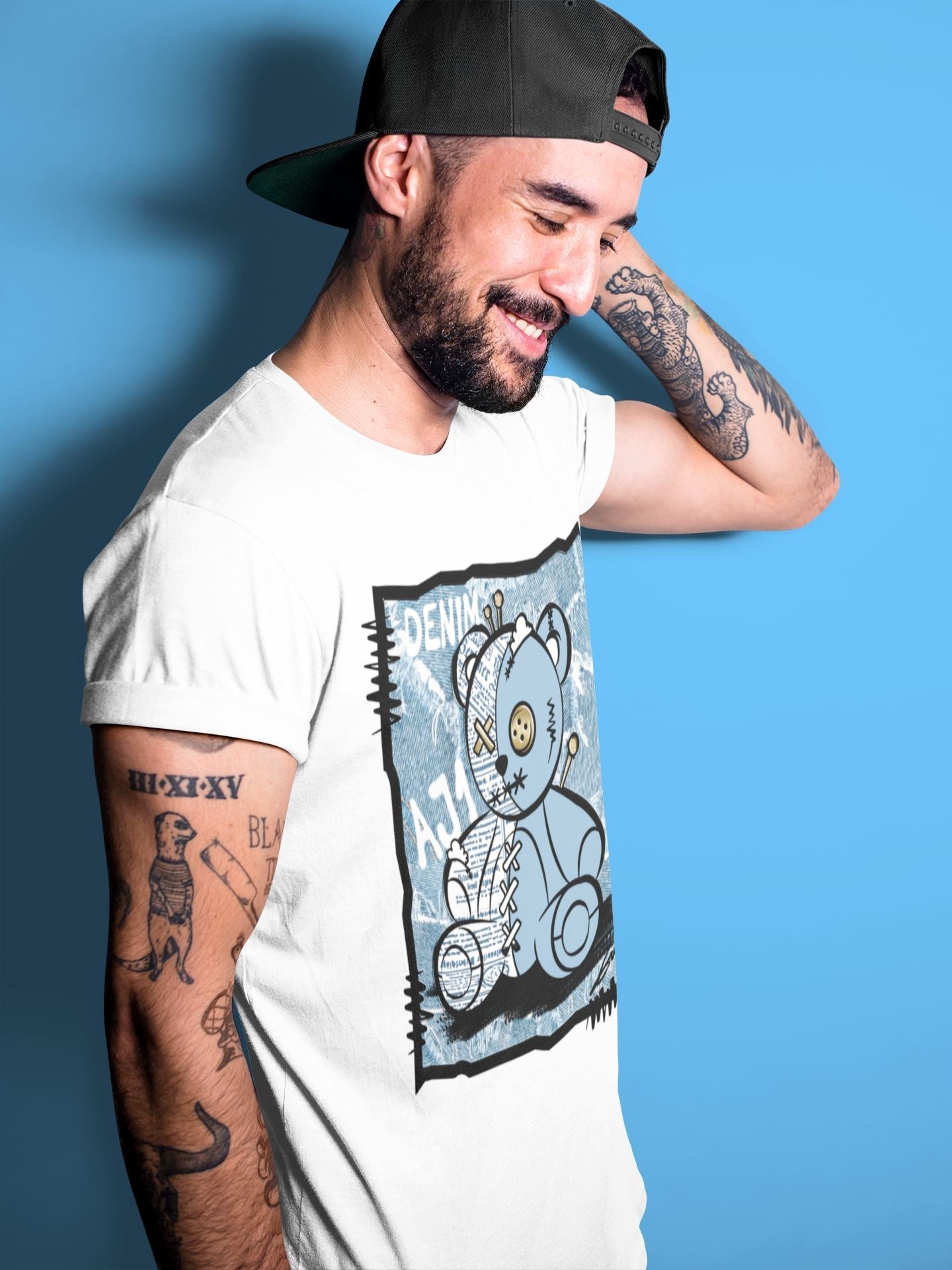 Jordan 1 Denim Sneaker Matching T-Shirt Vintage Bear Sneaker Tees Jordan 1 Denim Sneaker Release Tees Crew Neck Tees