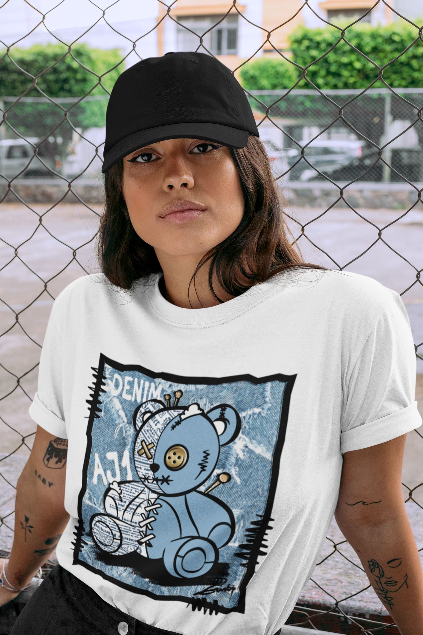 Jordan 1 Denim Sneaker Matching T-Shirt Vintage Bear Sneaker Tees Jordan 1 Denim Sneaker Release Tees Crew Neck Tees