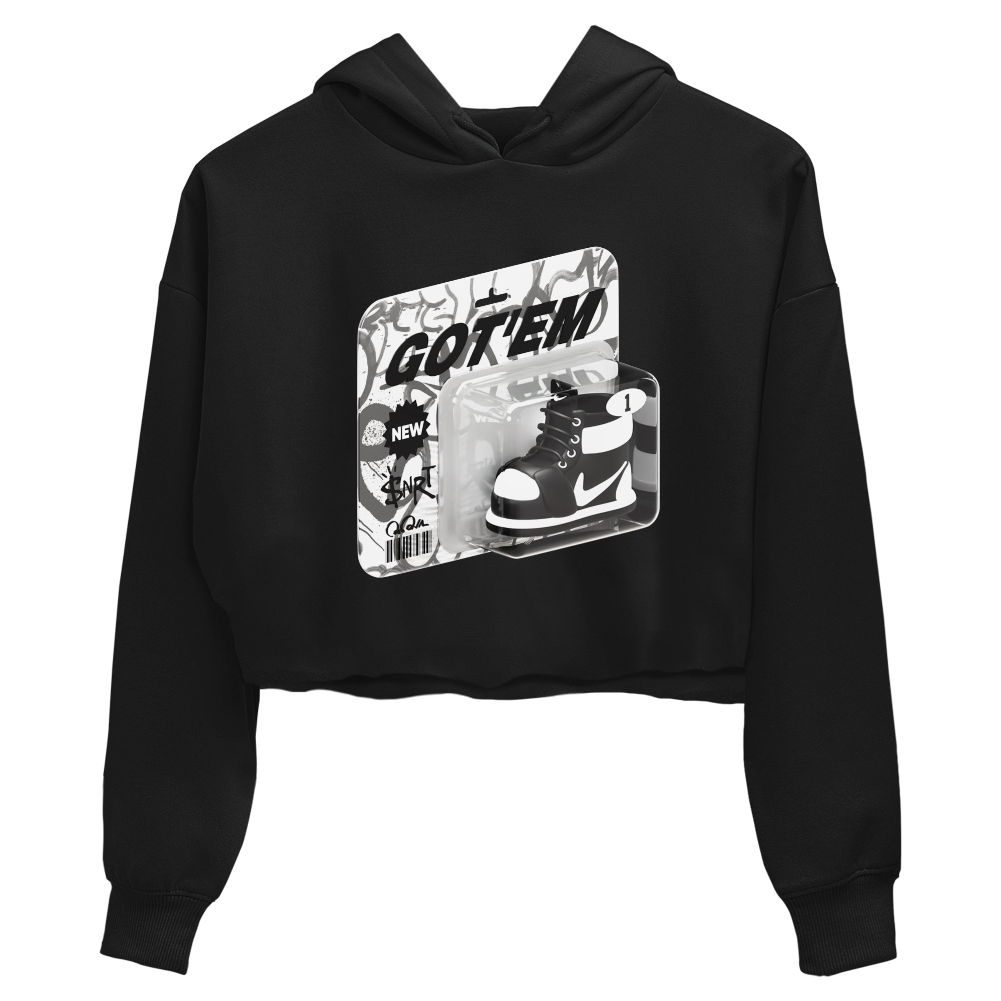 1s Black White shirt to match jordans Vintage Toy Packaging sneaker tees Air Jordan 1 High OG Black White Drip Gear Zone Black 2 crop length shirt
