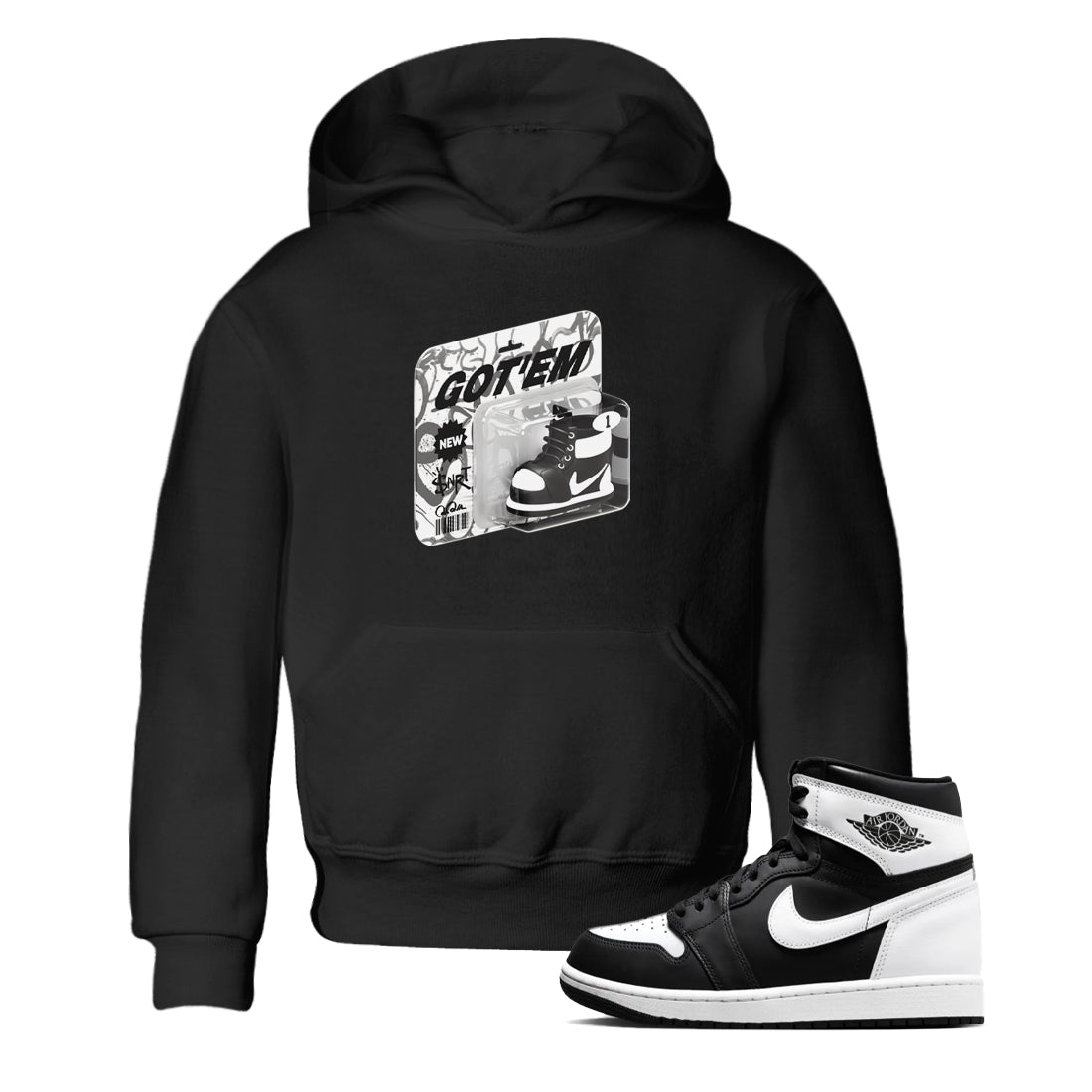 1s Black White shirt to match jordans Vintage Toy Packaging sneaker tees Air Jordan 1 High OG Black White Drip Gear Zone baby toddler Black 1 cotton Shirt