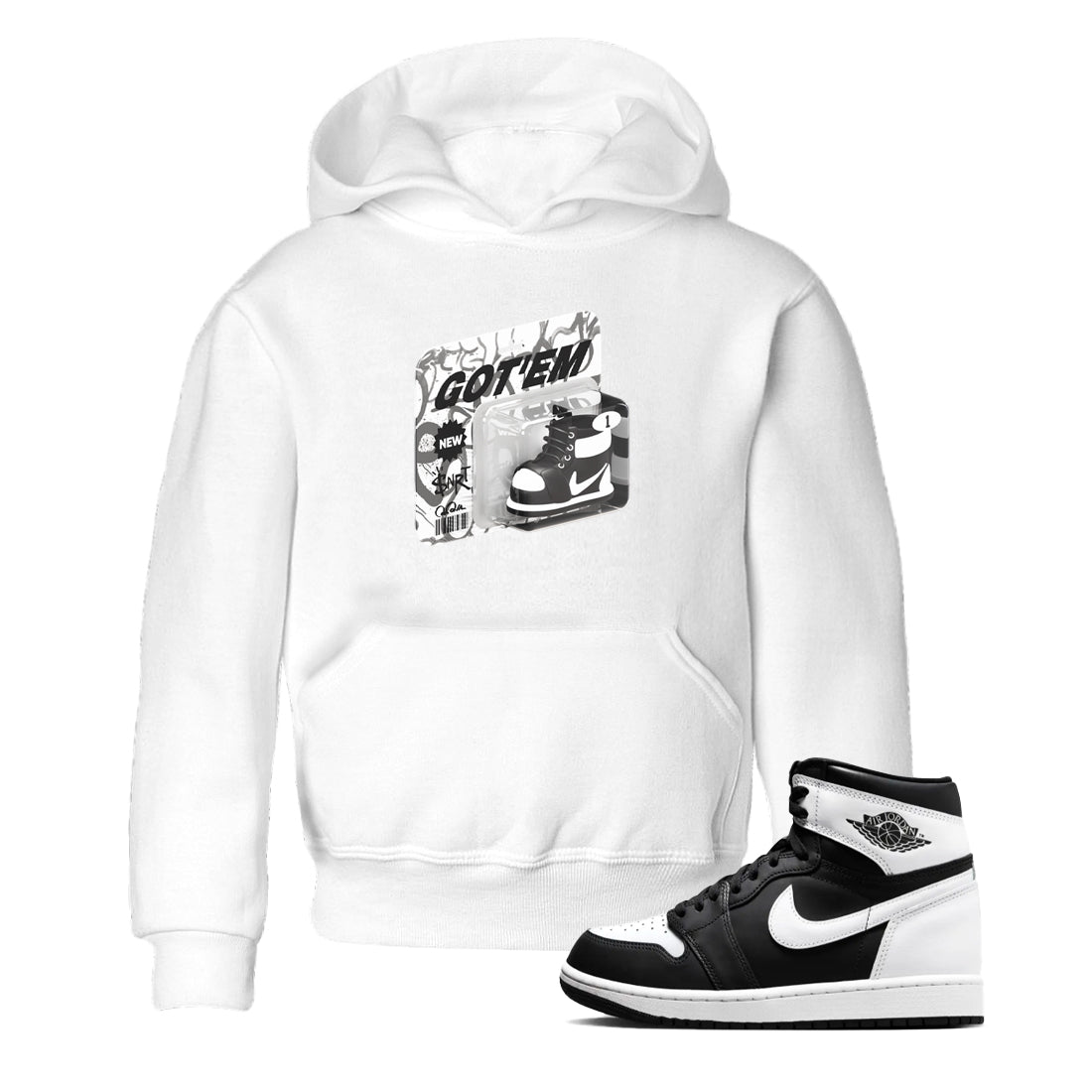 1s Black White shirt to match jordans Vintage Toy Packaging sneaker tees Air Jordan 1 High OG Black White Drip Gear Zone baby toddler White 1 cotton Shirt