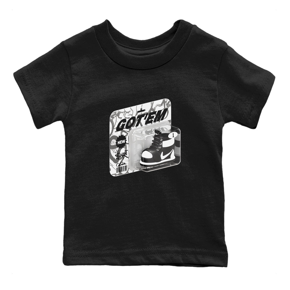 1s Black White shirt to match jordans Vintage Toy Packaging sneaker tees Air Jordan 1 High OG Black White Drip Gear Zone baby toddler Black 2 cotton Shirt