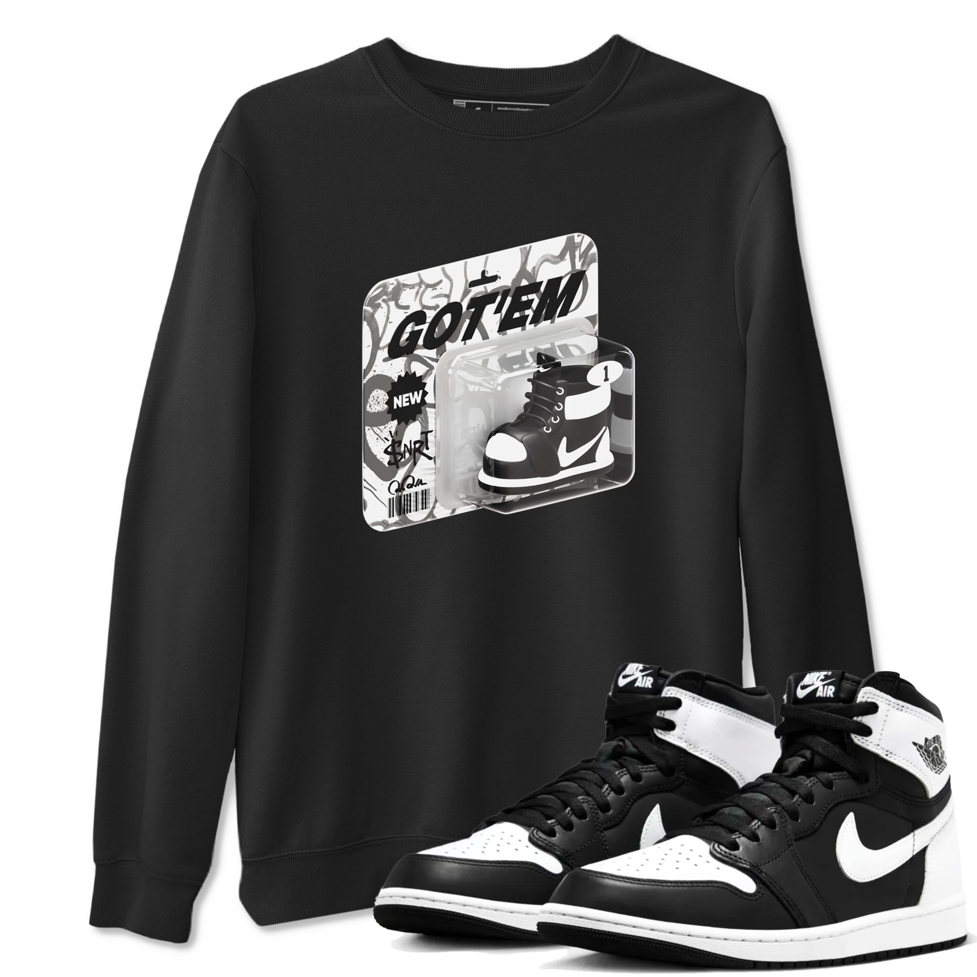 1s Black White shirt to match jordans Vintage Toy Packaging sneaker tees Air Jordan 1 High OG Black White Drip Gear Zone unisex cotton Black 1 crew neck shirt