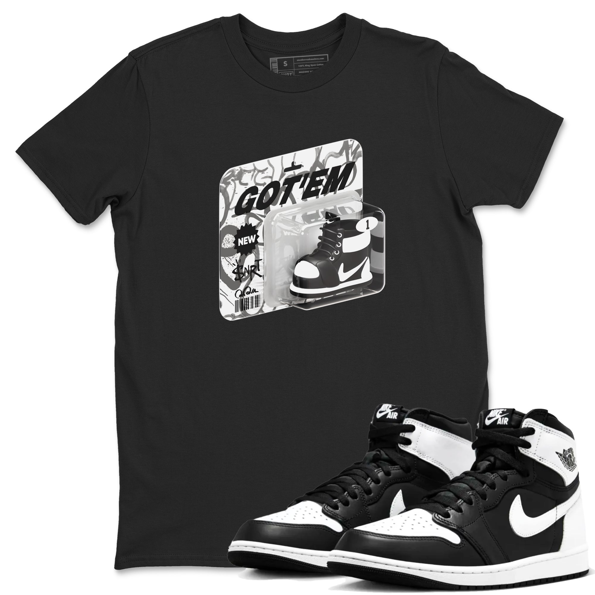 1s Black White shirt to match jordans Vintage Toy Packaging sneaker tees Air Jordan 1 High OG Black White Drip Gear Zone unisex cotton Black 1 crew neck shirt