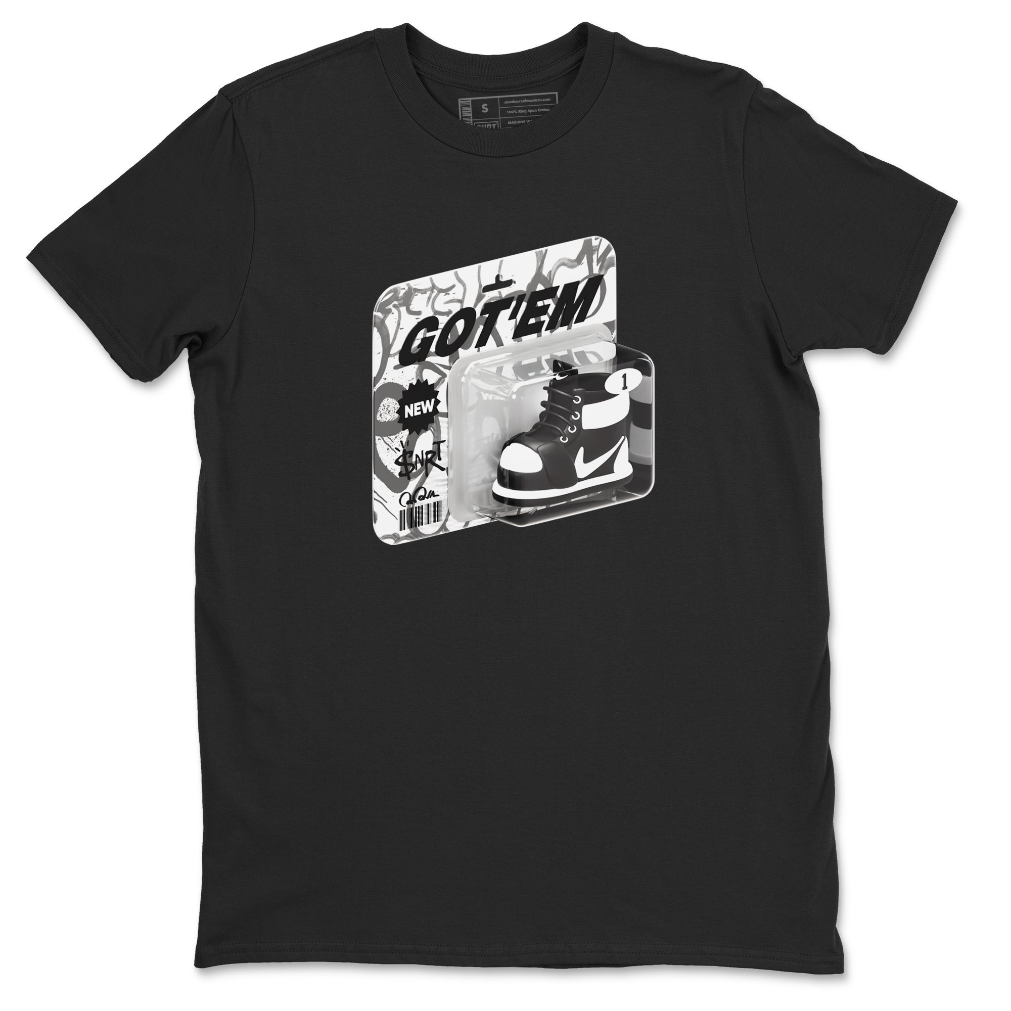 1s Black White shirt to match jordans Vintage Toy Packaging sneaker tees Air Jordan 1 High OG Black White Drip Gear Zone unisex cotton Black 2 crew neck shirt