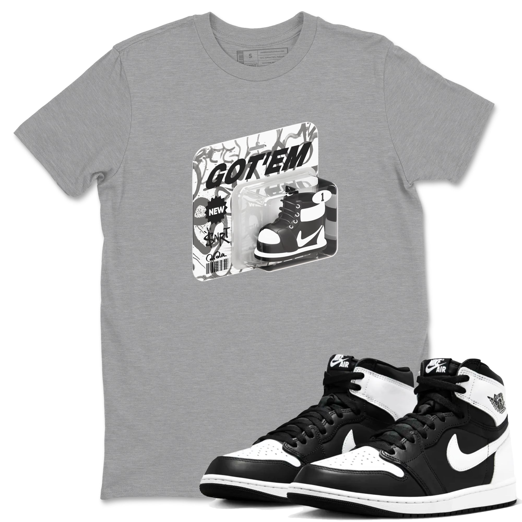 1s Black White shirt to match jordans Vintage Toy Packaging sneaker tees Air Jordan 1 High OG Black White Drip Gear Zone unisex cotton Heather Grey 1 crew neck shirt