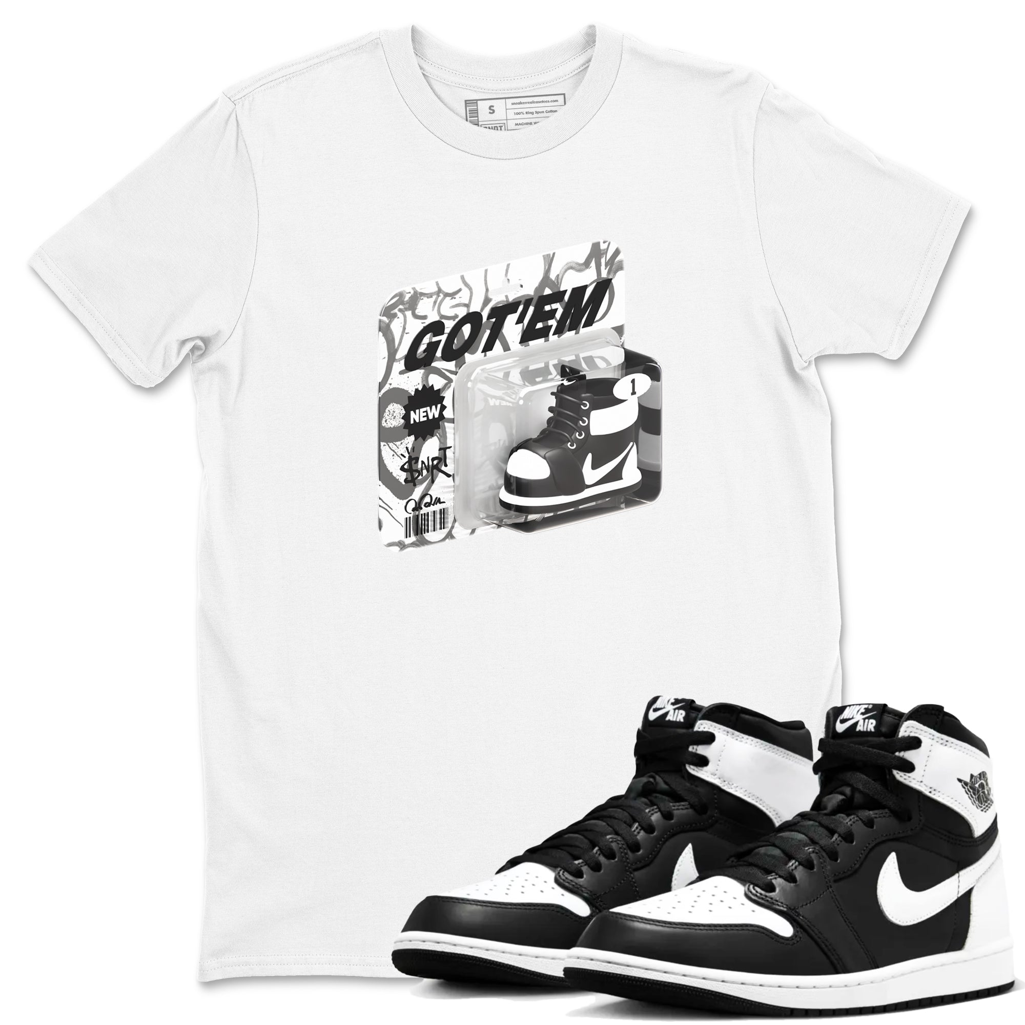 1s Black White shirt to match jordans Vintage Toy Packaging sneaker tees Air Jordan 1 High OG Black White Drip Gear Zone unisex cotton White 1 crew neck shirt