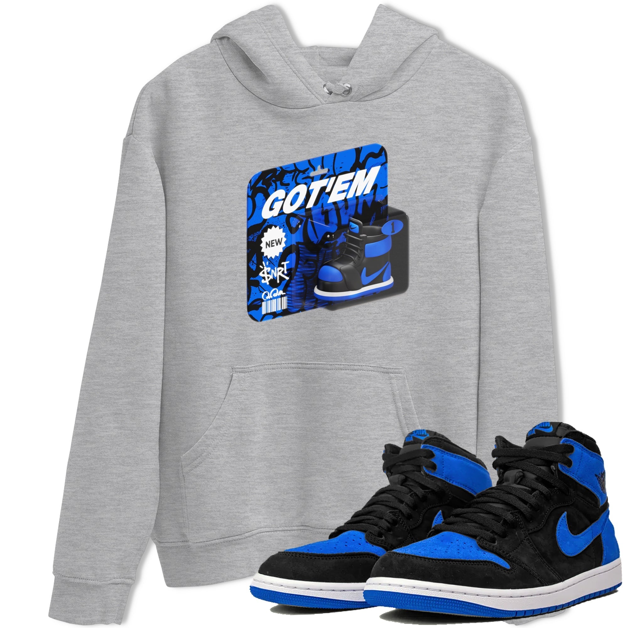 Air Jordan 1 Royal Reimagined shirt to match jordans Vintage Toy Packaging sneaker tees AJ1 Royal Reimagined Drip Gear Zone Unisex Sneaker Tees and Sneaker Match T-Shirt Heather Grey 1 T-Shirt