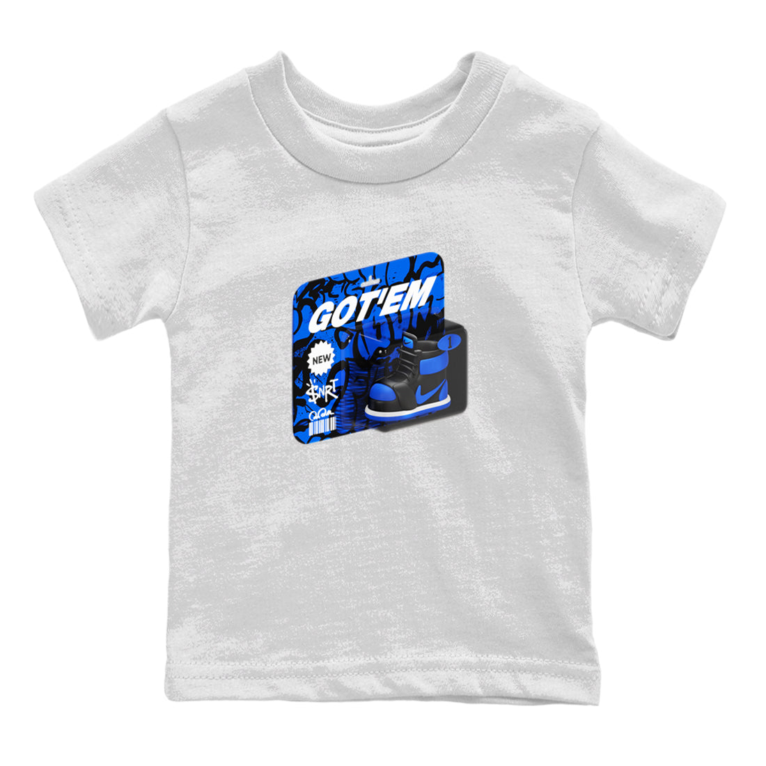 Air Jordan 1 Royal Reimagined shirt to match jordans Vintage Toy Packaging sneaker tees AJ1 Royal Reimagined Drip Gear Zone Kids Baby Toddler sneaker shirts White 2 T-Shirt