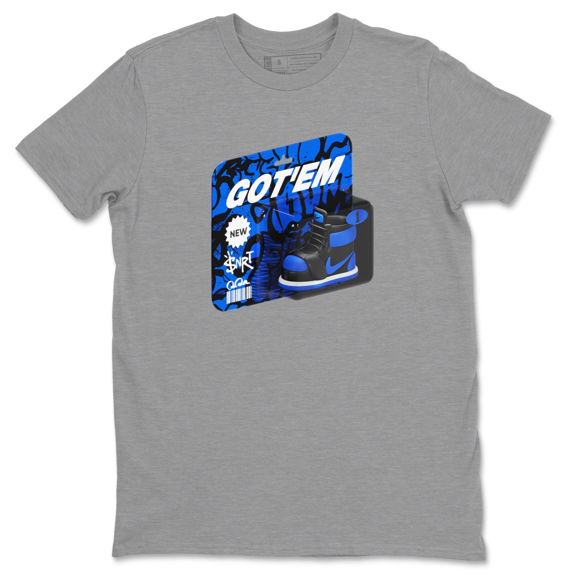 Air Jordan 1 Royal Reimagined shirt to match jordans Vintage Toy Packaging sneaker tees AJ1 Royal Reimagined Drip Gear Zone Unisex Sneaker Tees and Sneaker Match T-Shirt Heather Grey 2 T-Shirt