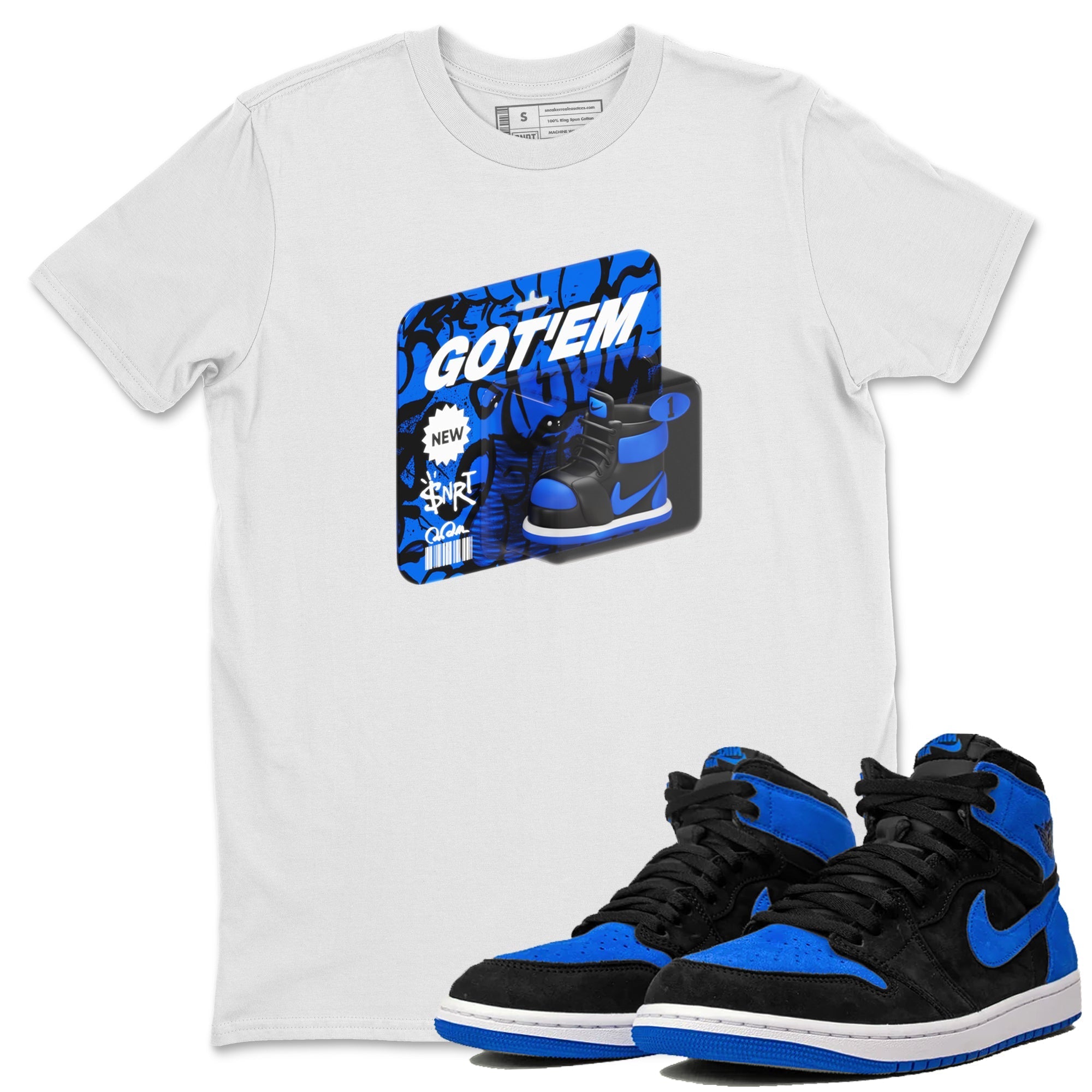 Air Jordan 1 Royal Reimagined shirt to match jordans Vintage Toy Packaging sneaker tees AJ1 Royal Reimagined Drip Gear Zone Unisex Sneaker Tees and Sneaker Match T-Shirt White 1 T-Shirt