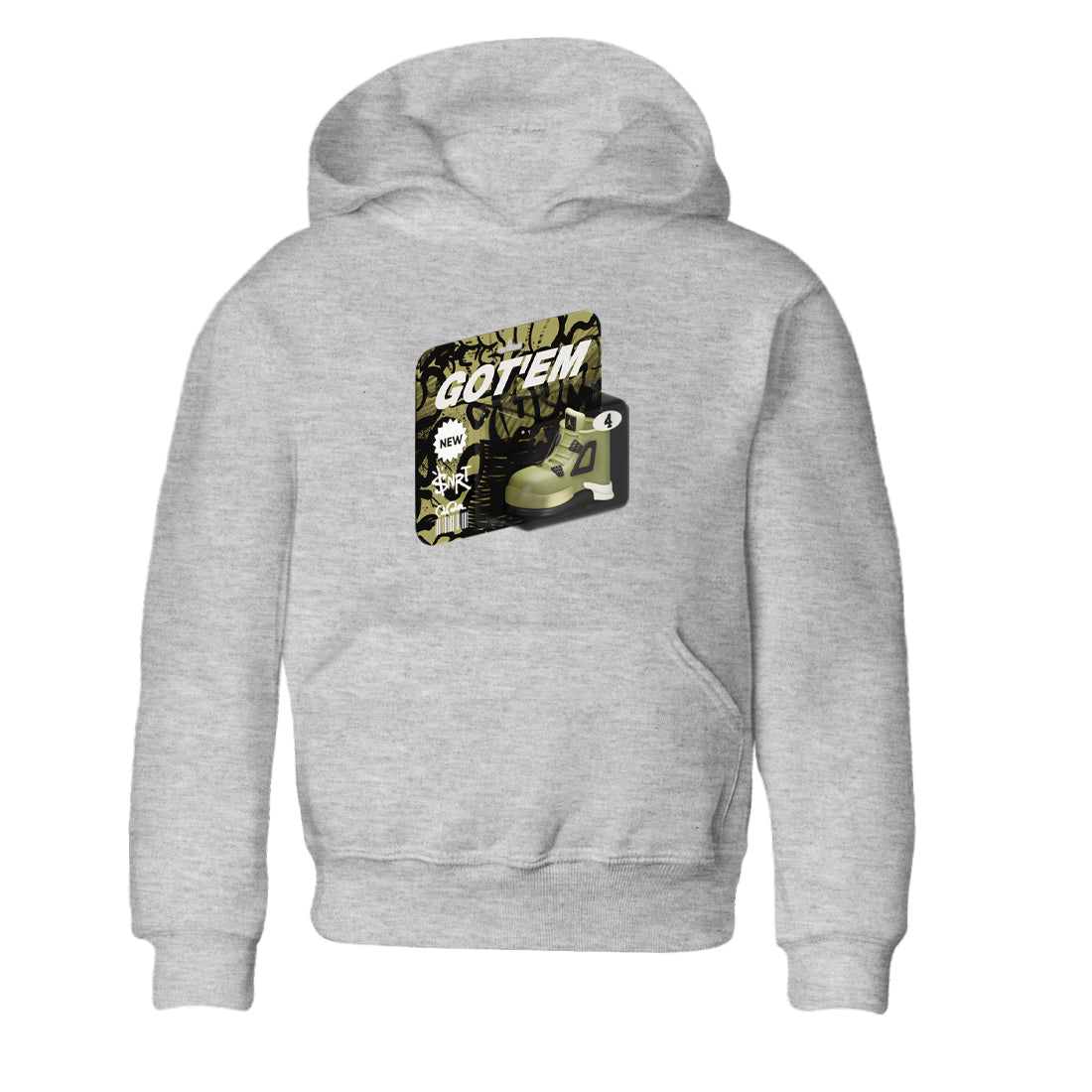 Air Jordan 4 Medium Olive shirt to match jordans streetwear brand Vintage Toy Packaging sneaker tees AJ4 Medium Olive Drip Gear Zone Baby Toddler Heather Grey 2 T-Shirt
