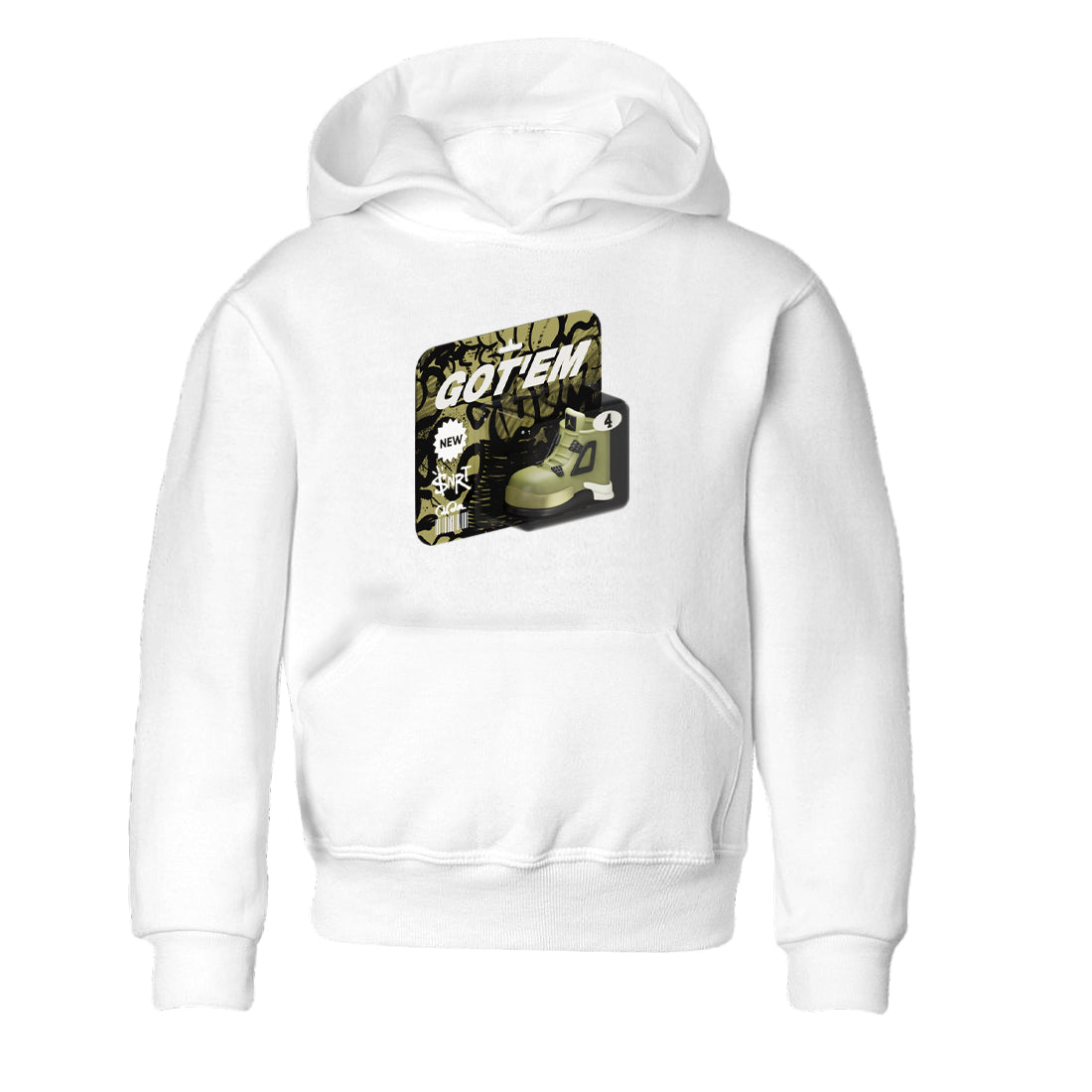 Air Jordan 4 Medium Olive shirt to match jordans streetwear brand Vintage Toy Packaging sneaker tees AJ4 Medium Olive Drip Gear Zone Baby Toddler White 2 T-Shirt
