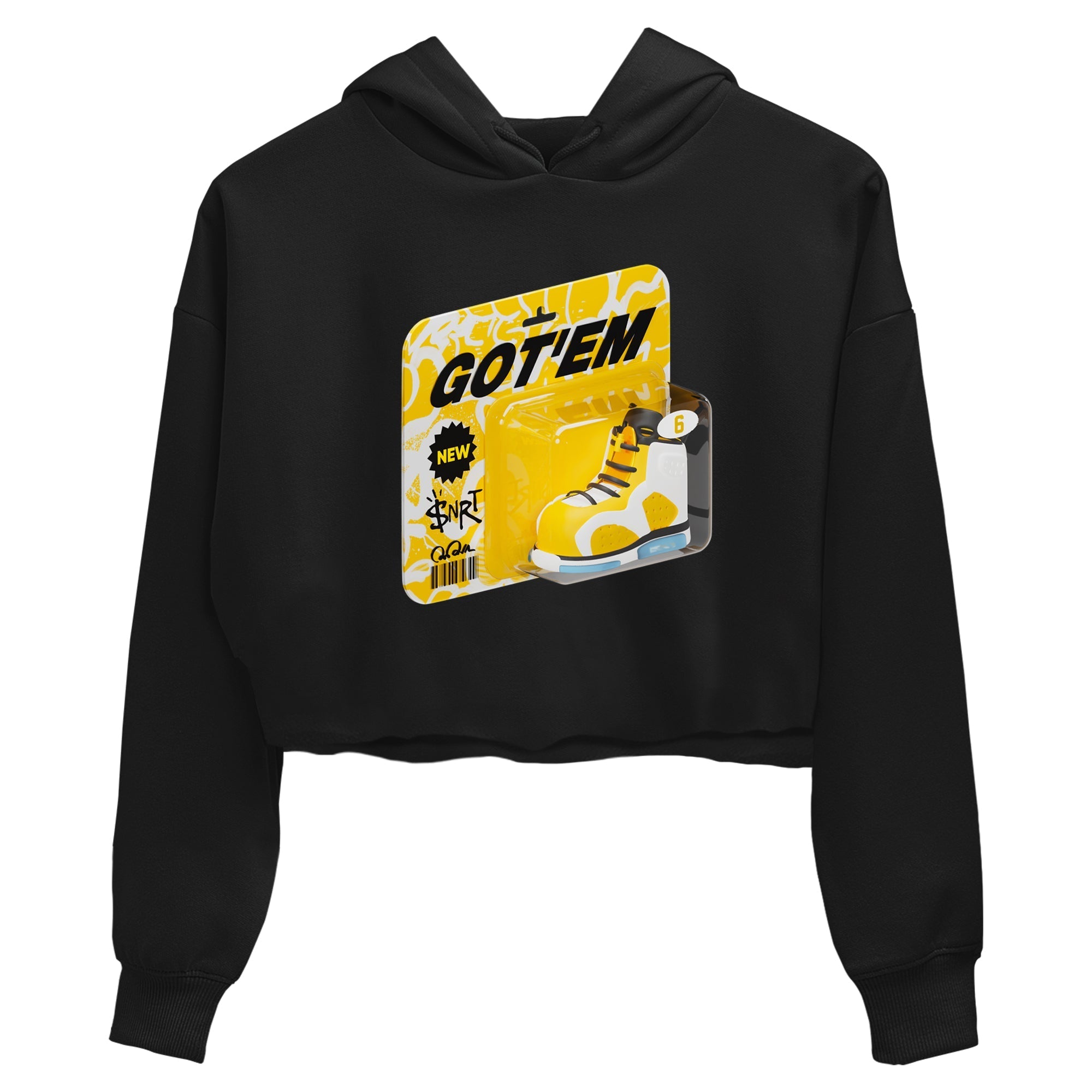 Air Jordan 6 Yellow Ochre shirt to match jordans Vintage Toy Packaging sneaker tees streetwear brand AJ6 Yellow Ochre Drip Gear Zone Brand Black 2 Crop T-Shirt