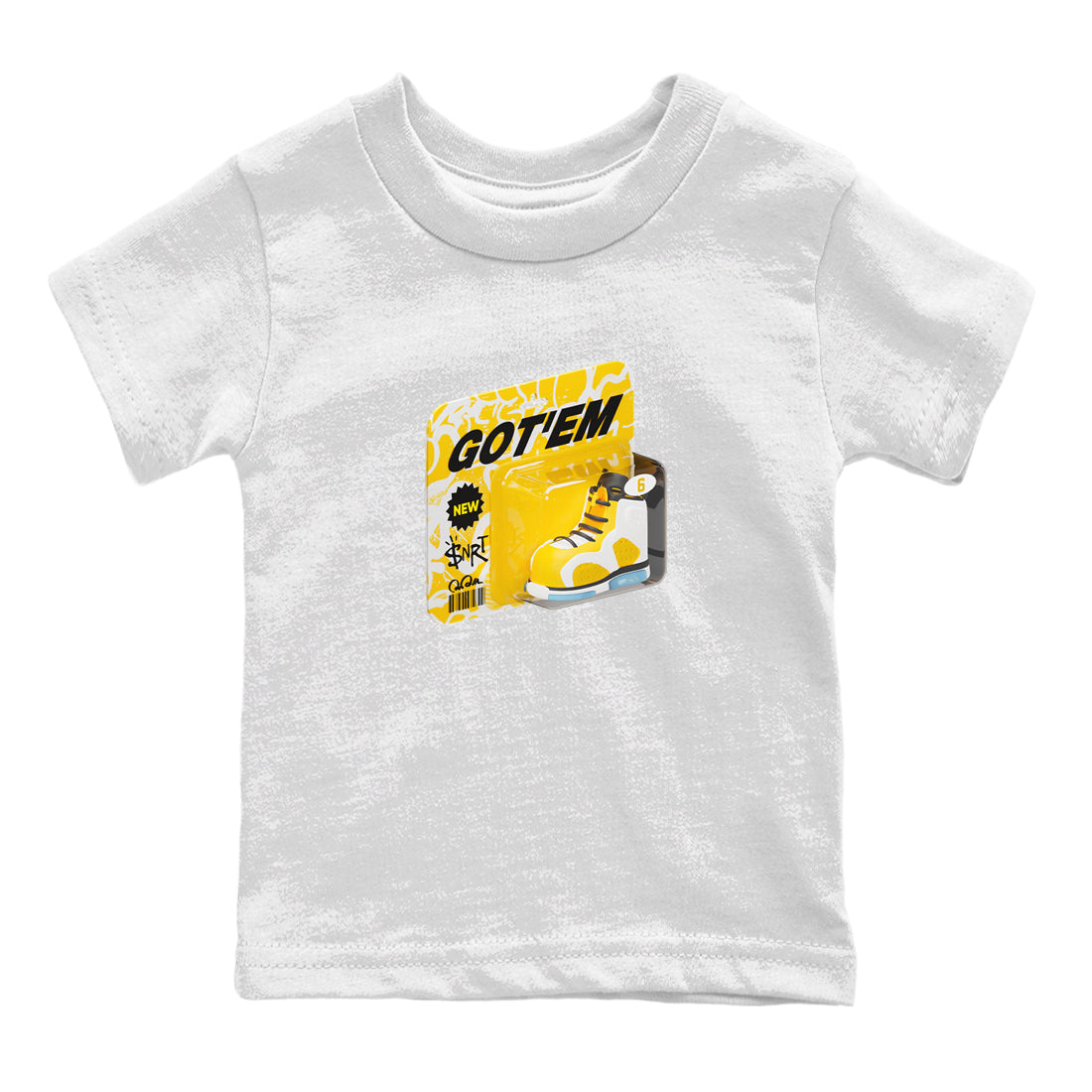 Air Jordan 6 Yellow Ochre shirt to match jordans Vintage Toy Packaging sneaker tees streetwear brand AJ6 Yellow Ochre Drip Gear Zone Brand Baby Toddler White 2 T-Shirt
