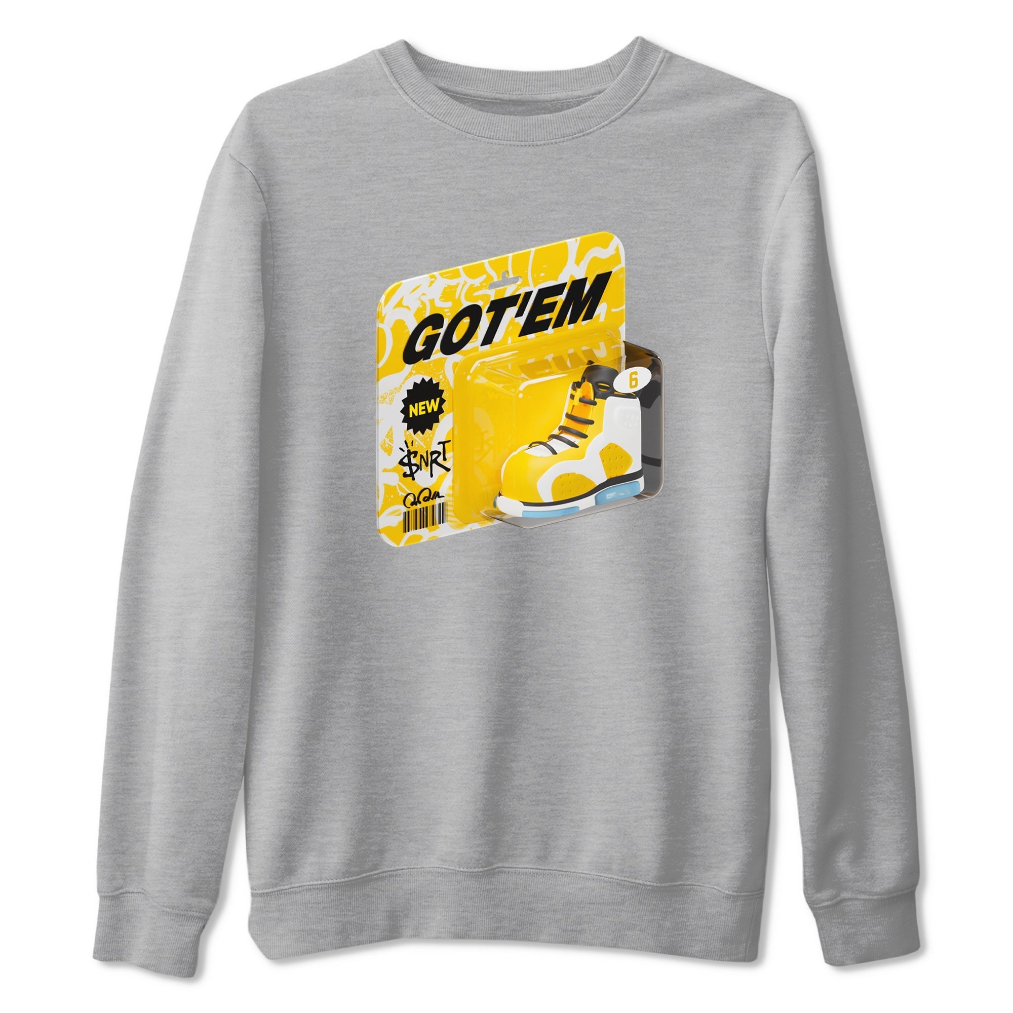 Air Jordan 6 Yellow Ochre shirt to match jordans Vintage Toy Packaging sneaker tees streetwear brand AJ6 Yellow Ochre Drip Gear Zone Brand Unisex Heather Grey 2 T-Shirt