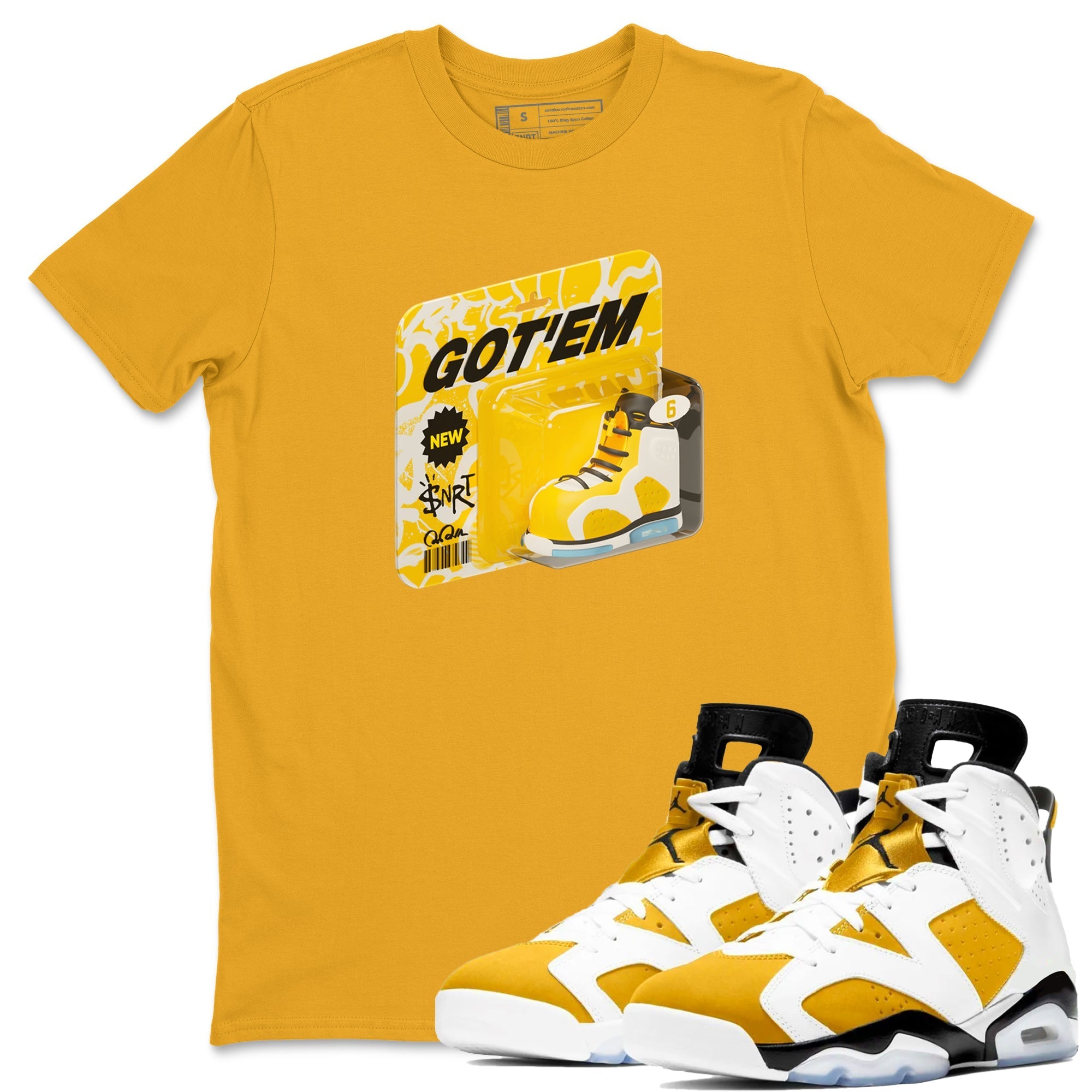 Air Jordan 6 Yellow Ochre shirt to match jordans Vintage Toy Packaging sneaker tees streetwear brand AJ6 Yellow Ochre Drip Gear Zone Brand Unisex Gold 1 T-Shirt