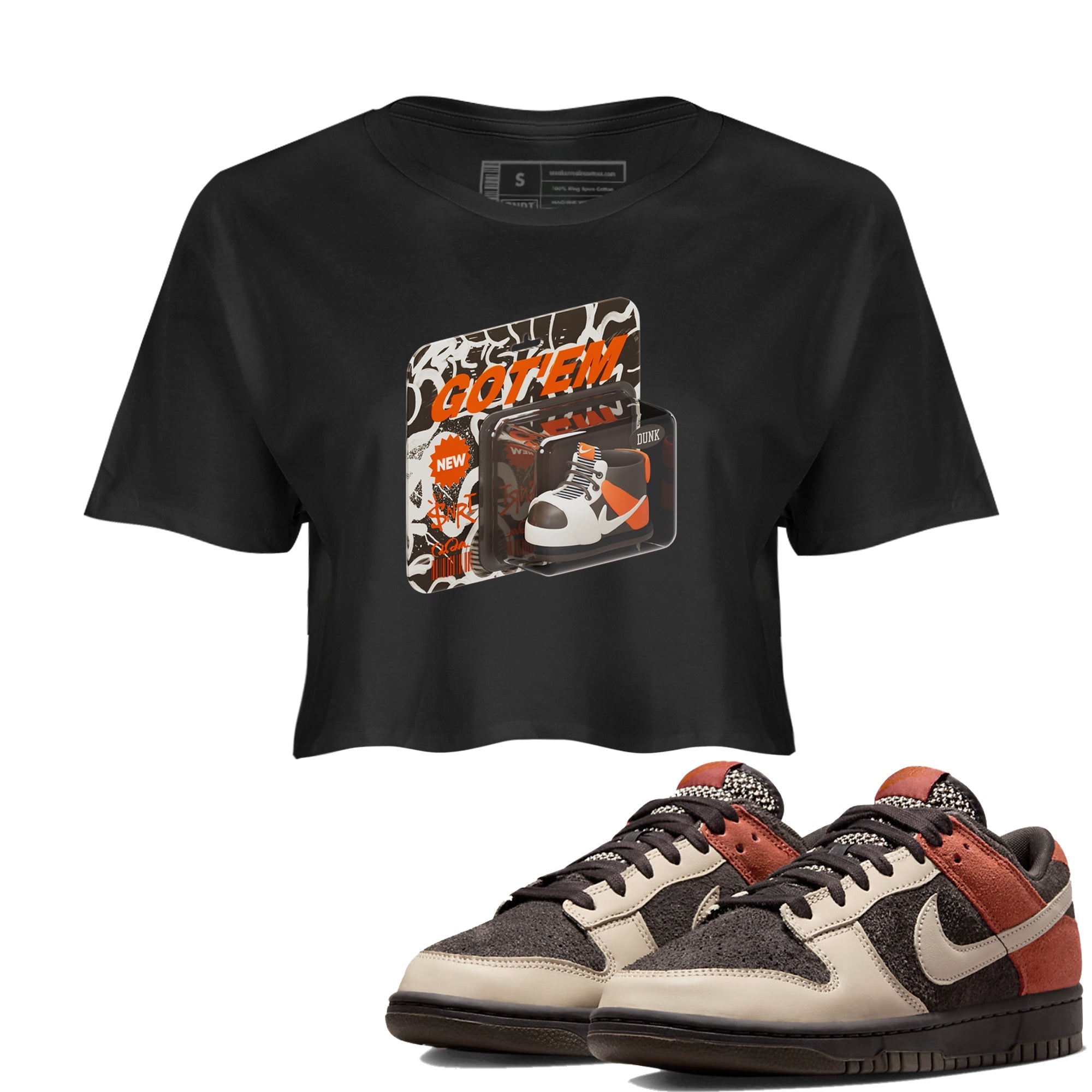 Dunk Red Panda shirt to match jordans Vintage Toy Packaging sneaker tees Nike Dunk LowRed Panda Drip Gear Zone Sneaker T-Shirts Black 1 Crop T-Shirt