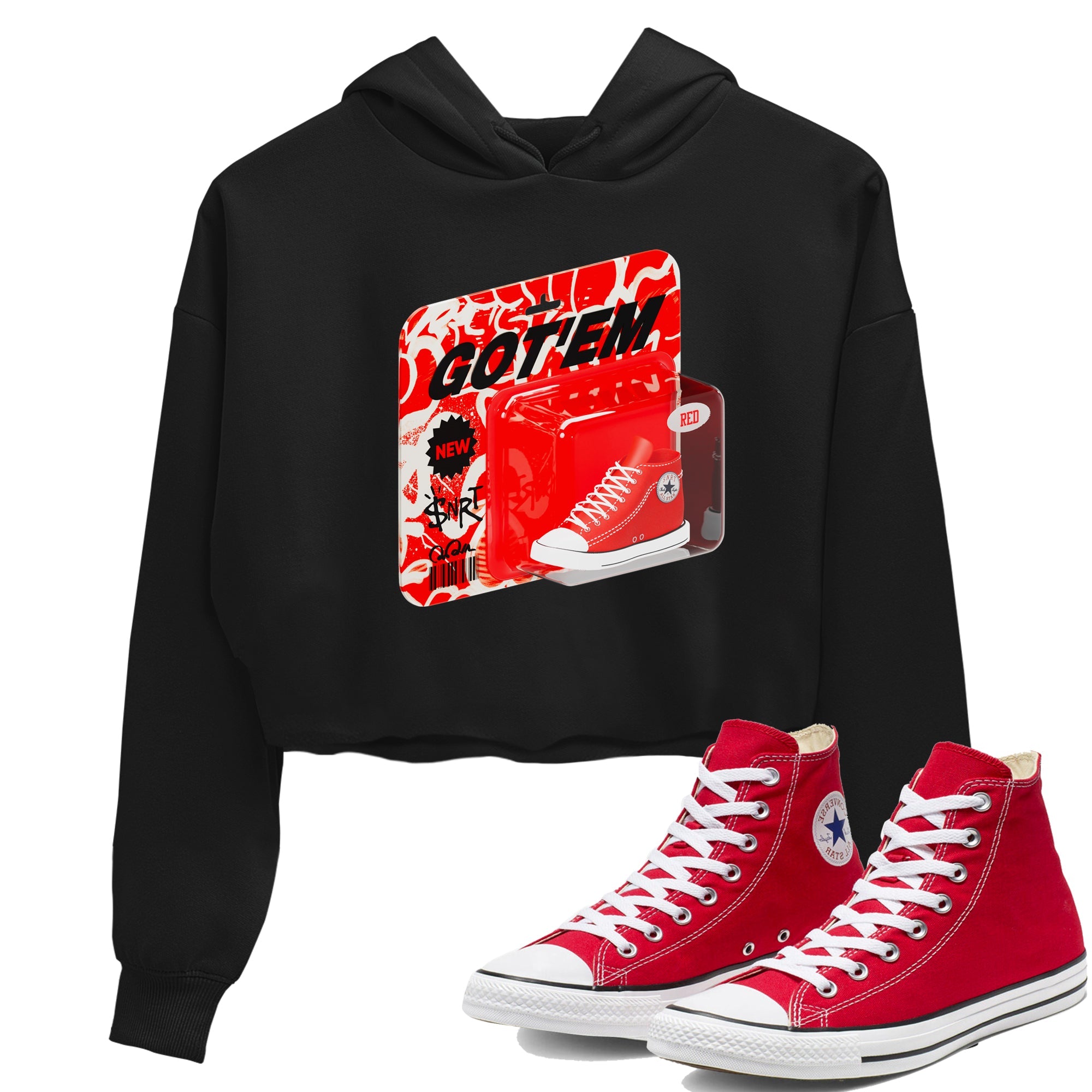 Converse High Top Red shirt to match sneakers Vintage Toy Packing sneaker tees Shoes Match Converse High Top Red Drip Gear Zone Sneaker Tee Black 1 Crop T-Shirt