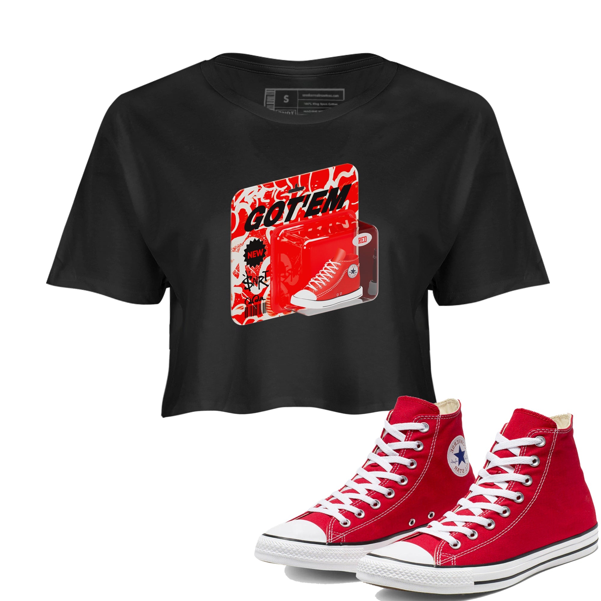 Converse High Top Red shirt to match sneakers Vintage Toy Packing sneaker tees Shoes Match Converse High Top Red Drip Gear Zone Sneaker Tee Black 1 Crop T-Shirt